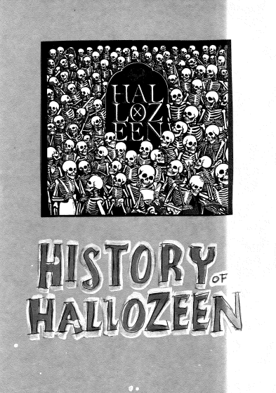 greyscale cover of the zine "History of Hallozeen"