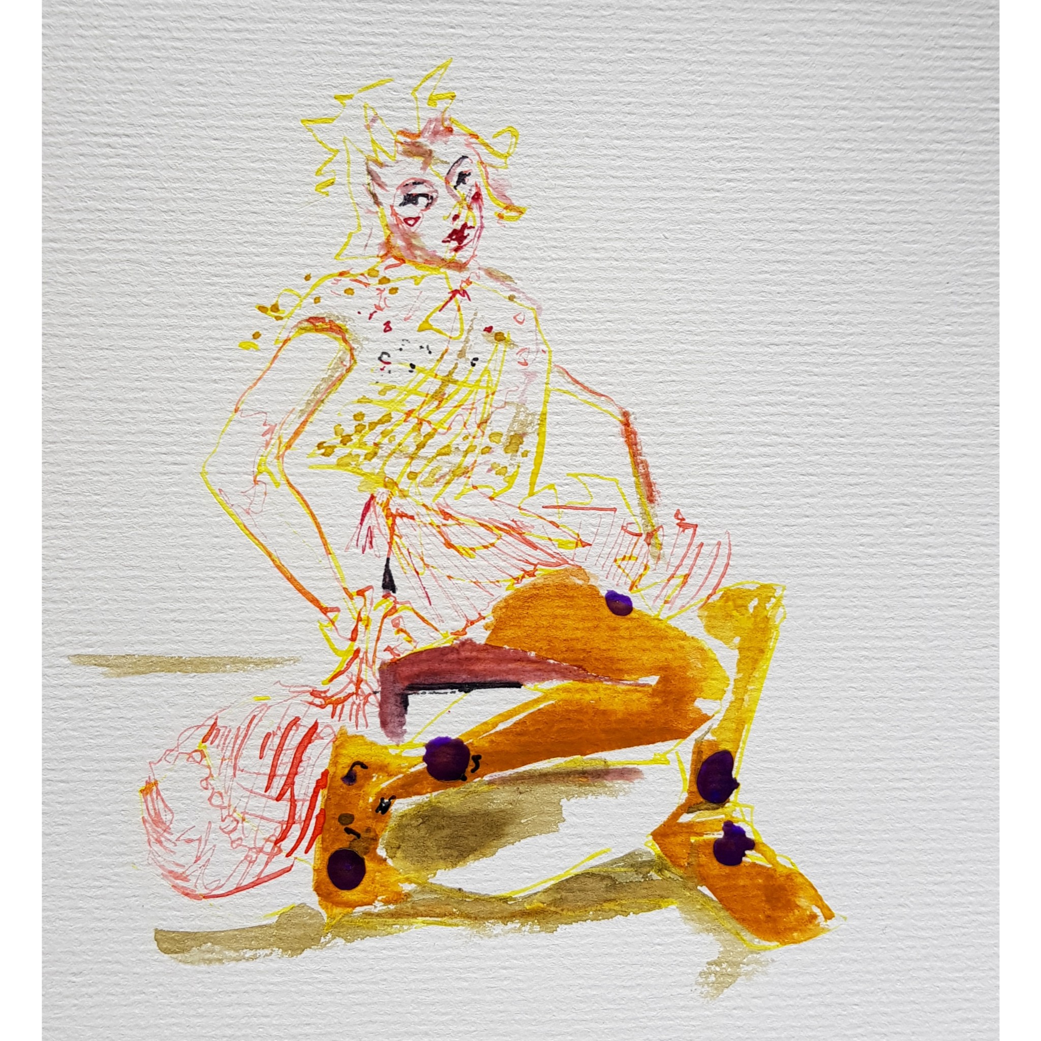 Robert - Ochre Tights, watercolour and ink, 21 x 15cm, 