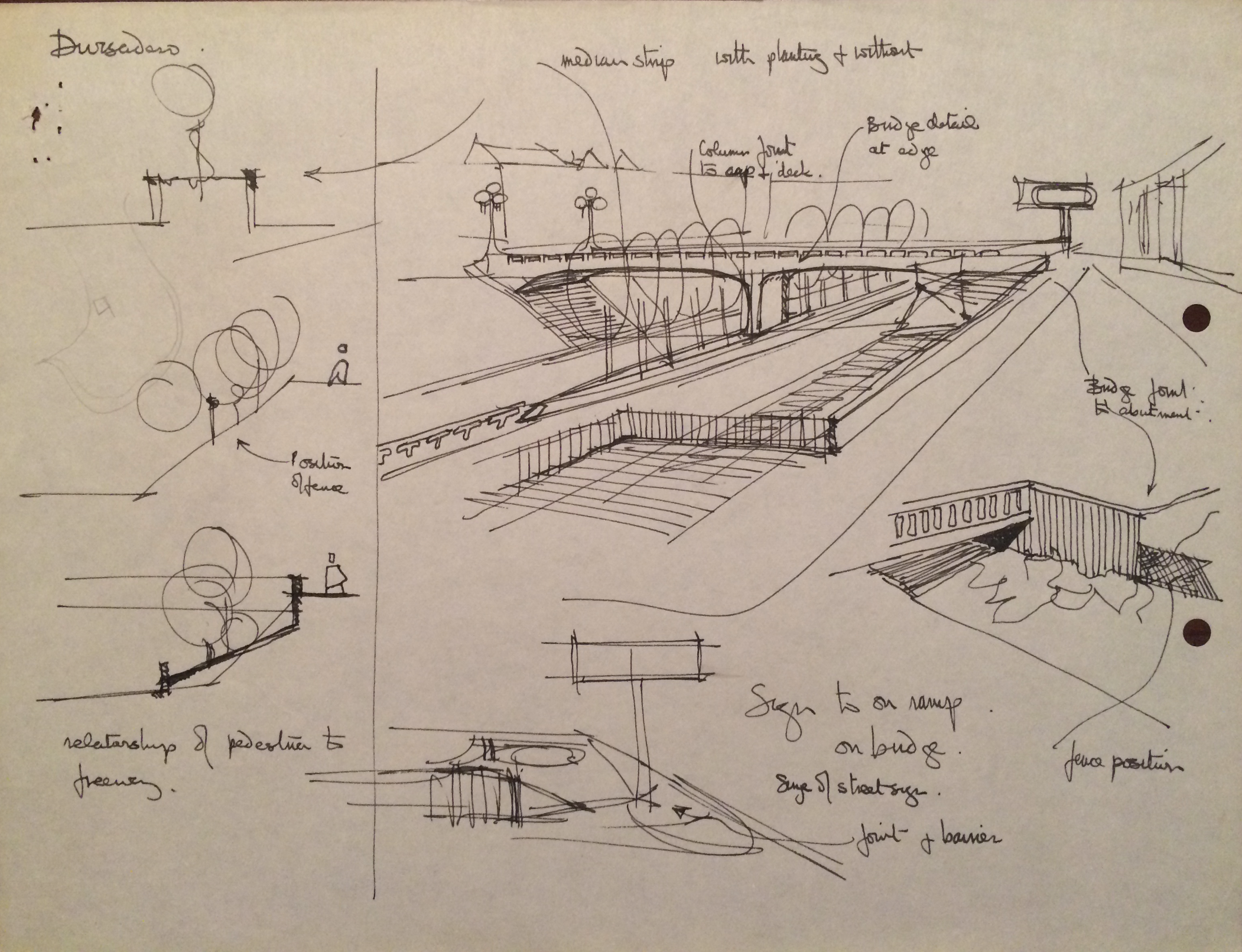 Multi-view sketch by Lawrence Halprin, 014.I.A.763-.775a, Lawrence Halprin Collection, The Architectural Archives of the University of Pennsylvania.