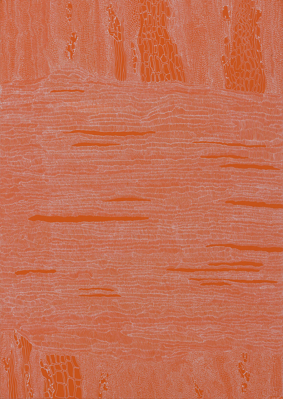 Clément Bagot, Sans titre, Encre blanche sur papier orange, 29,7 x 21 cm Courtesy Galerie 8+4