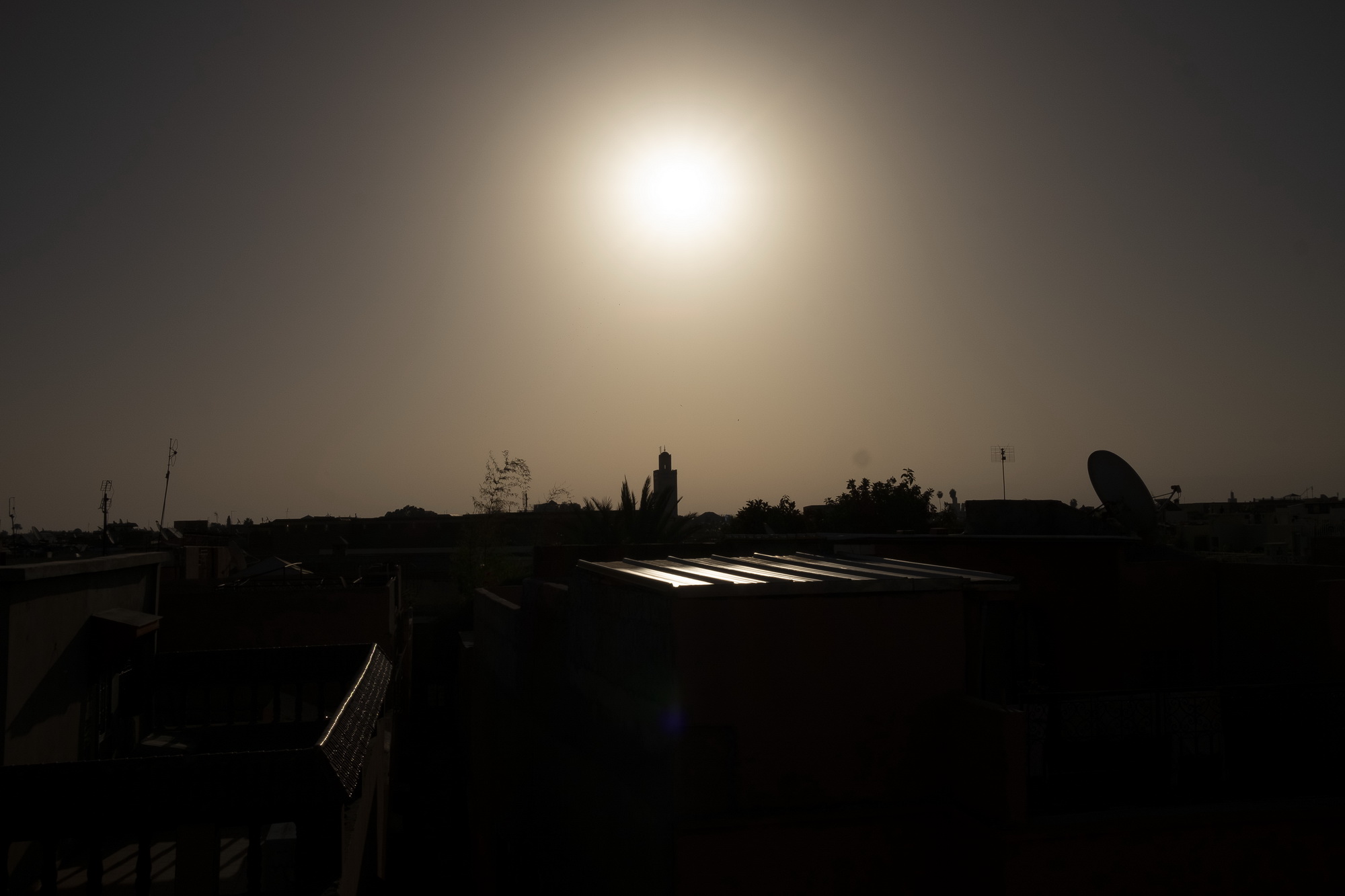 Hazy sunrise seen from the rooftop of our Riad.