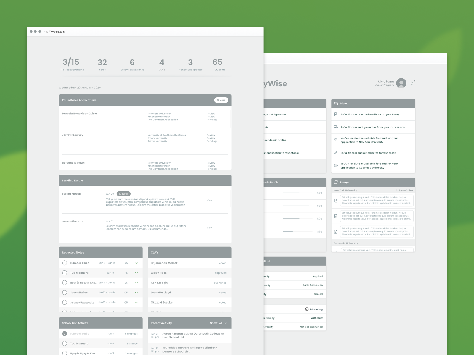 1/2 Wireframes