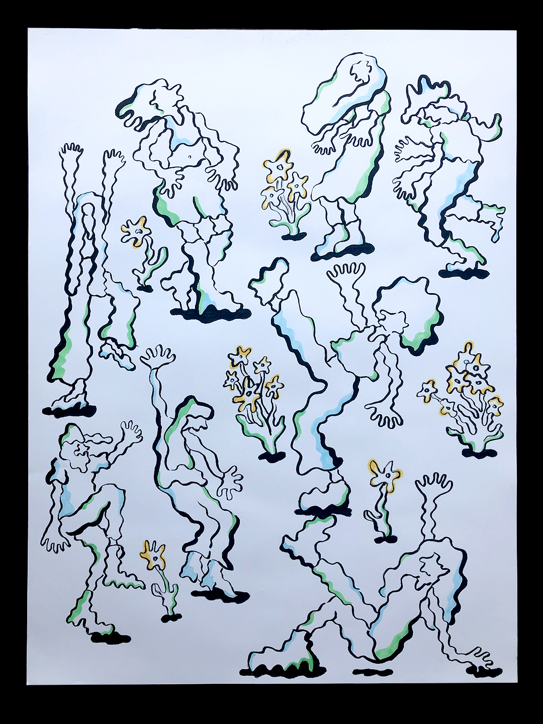 Garden dance, 2020, ink on paper, 18 x 24 inches