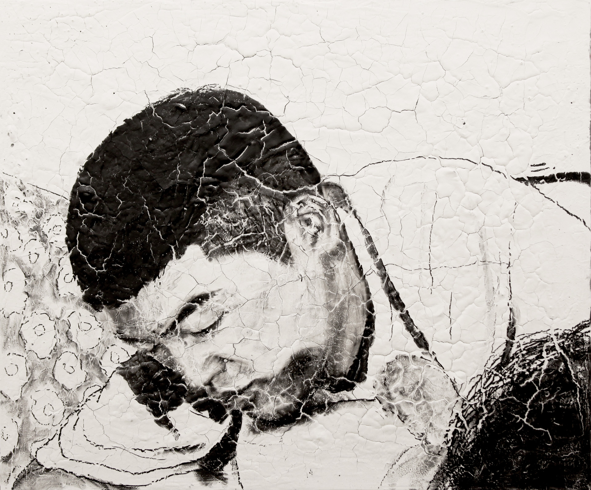 I don't wanna remember that guy, 2018, charcoal industrial paint on abandoned canvas, 53*65.2(cm)