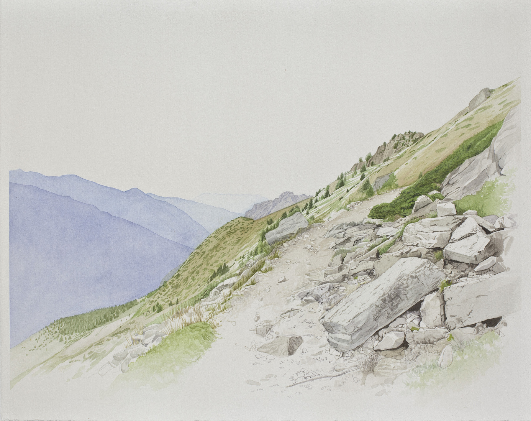 Queyras: chemin vers un ancien observatoire optique (aquarelle, 38x48cm, octobre 2025)