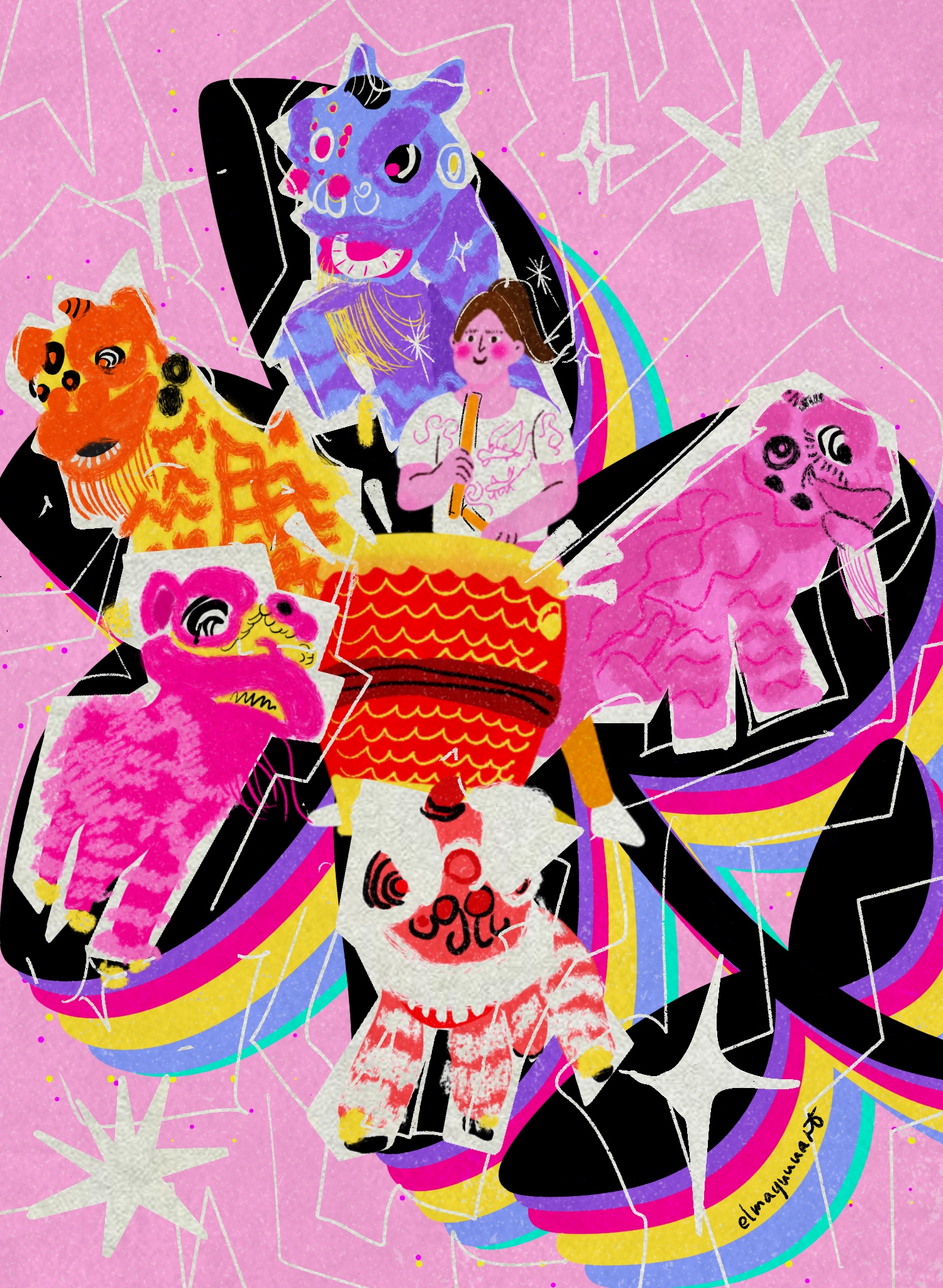 Female Lion Dance (Personal project)  This illustration was inspired by the article "Lioness dance-breaking tradition with grace" from news.dayoo.com