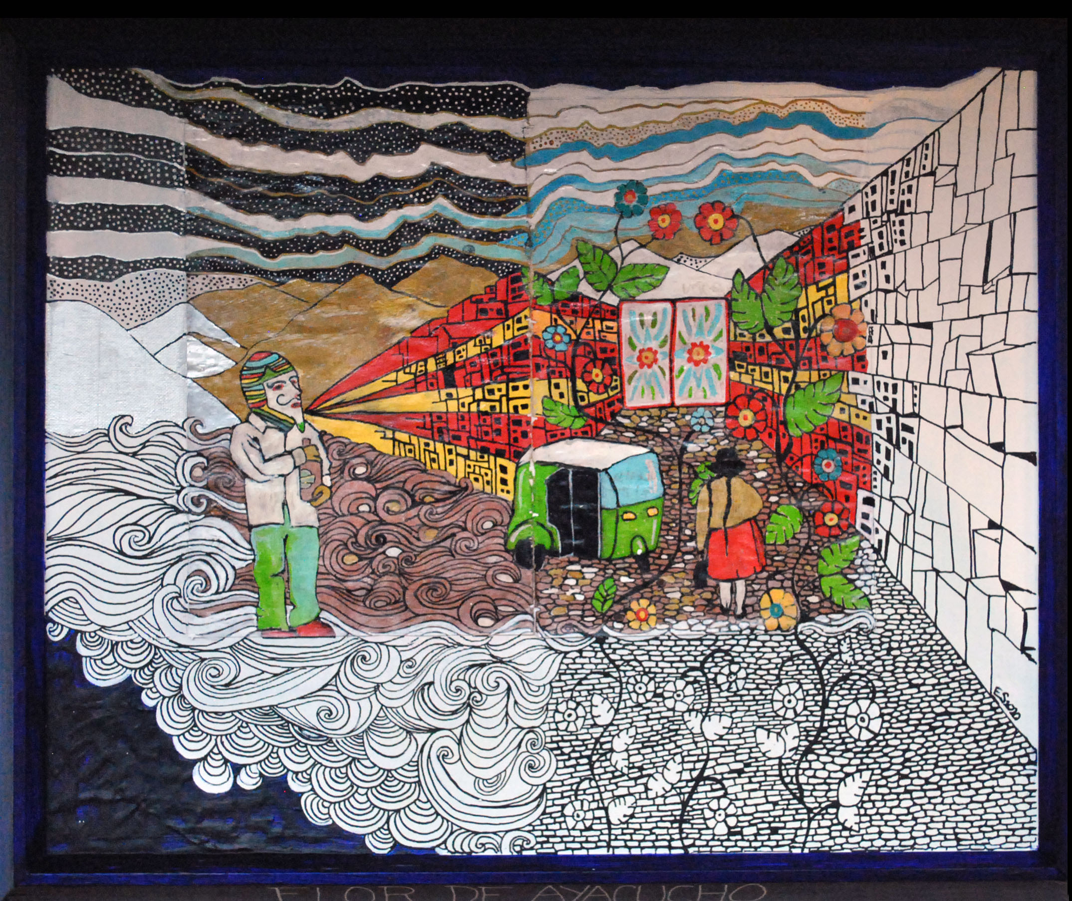 Flor de Ayacucho. Acrylic ink on paper and cardboard, 2020.