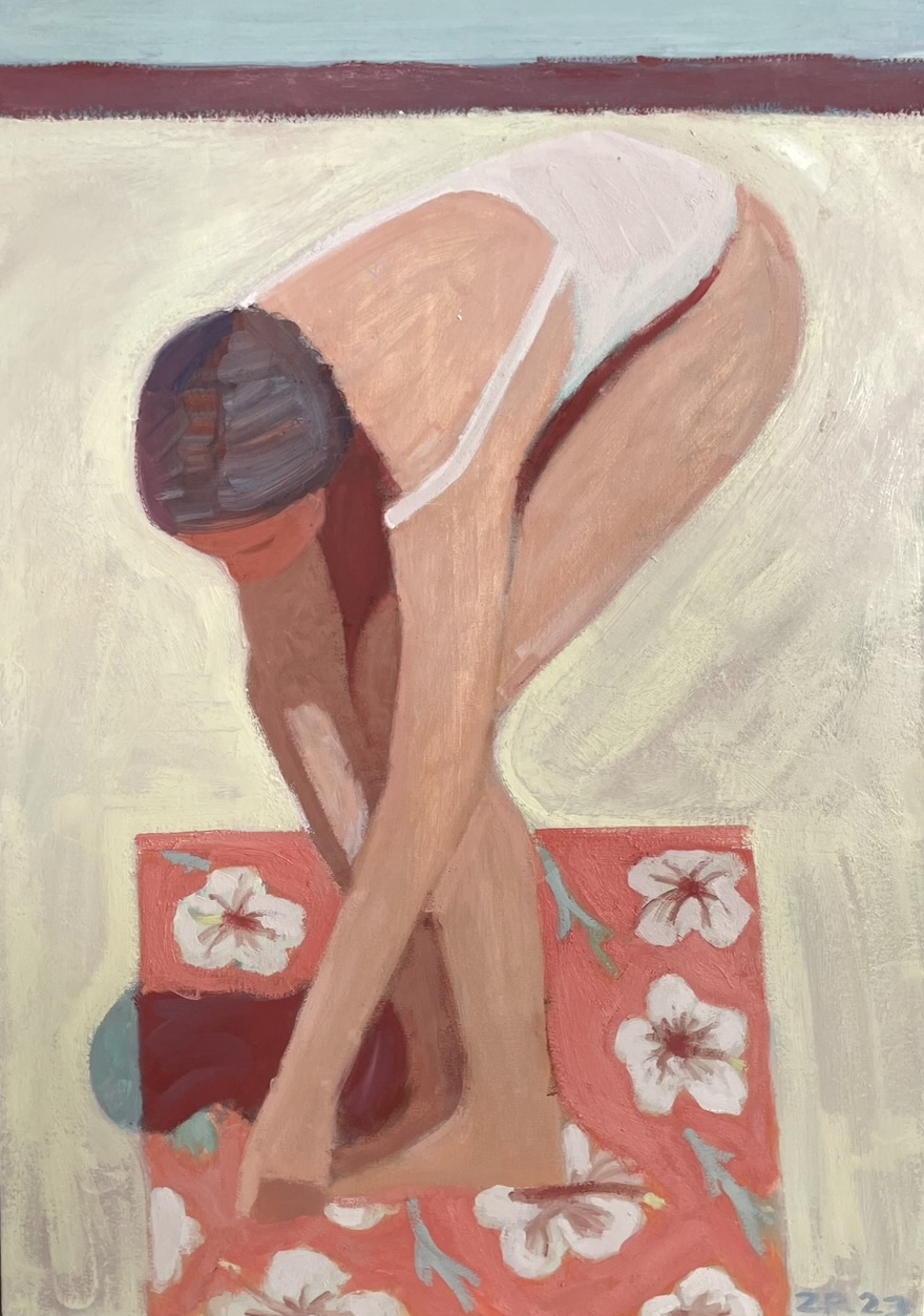 Bather on Floral Towel, Oil on Canvas, 20" x 28", 2023