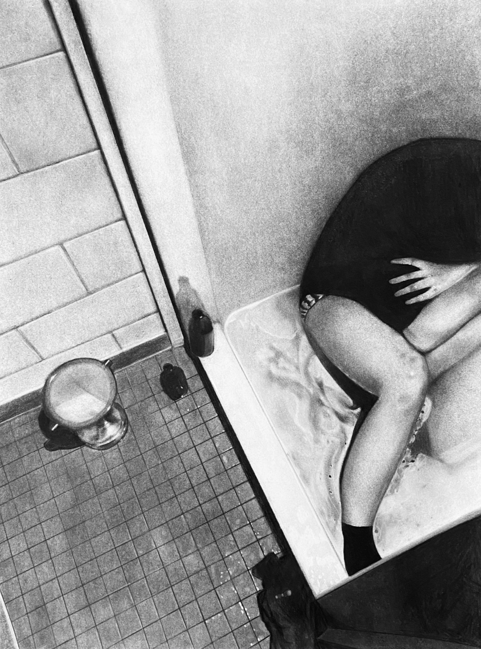 Kristana Quinnan, Psychological Interior, 18x24 inches, Charcoal on paper, 2020, ART-202: Intermediate Drawing