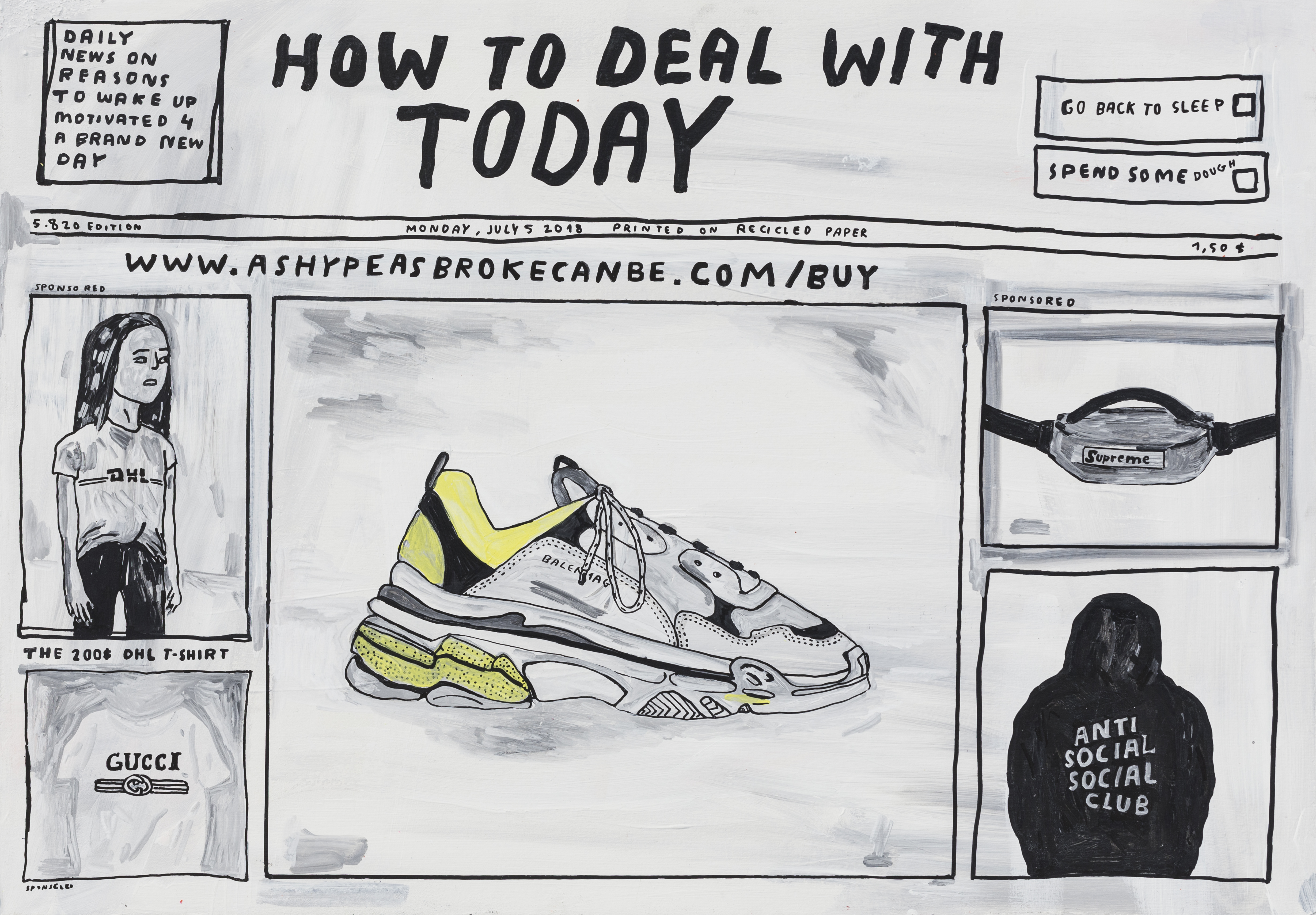 Newsflash series. 2018 Acrylic on pressed cardboard