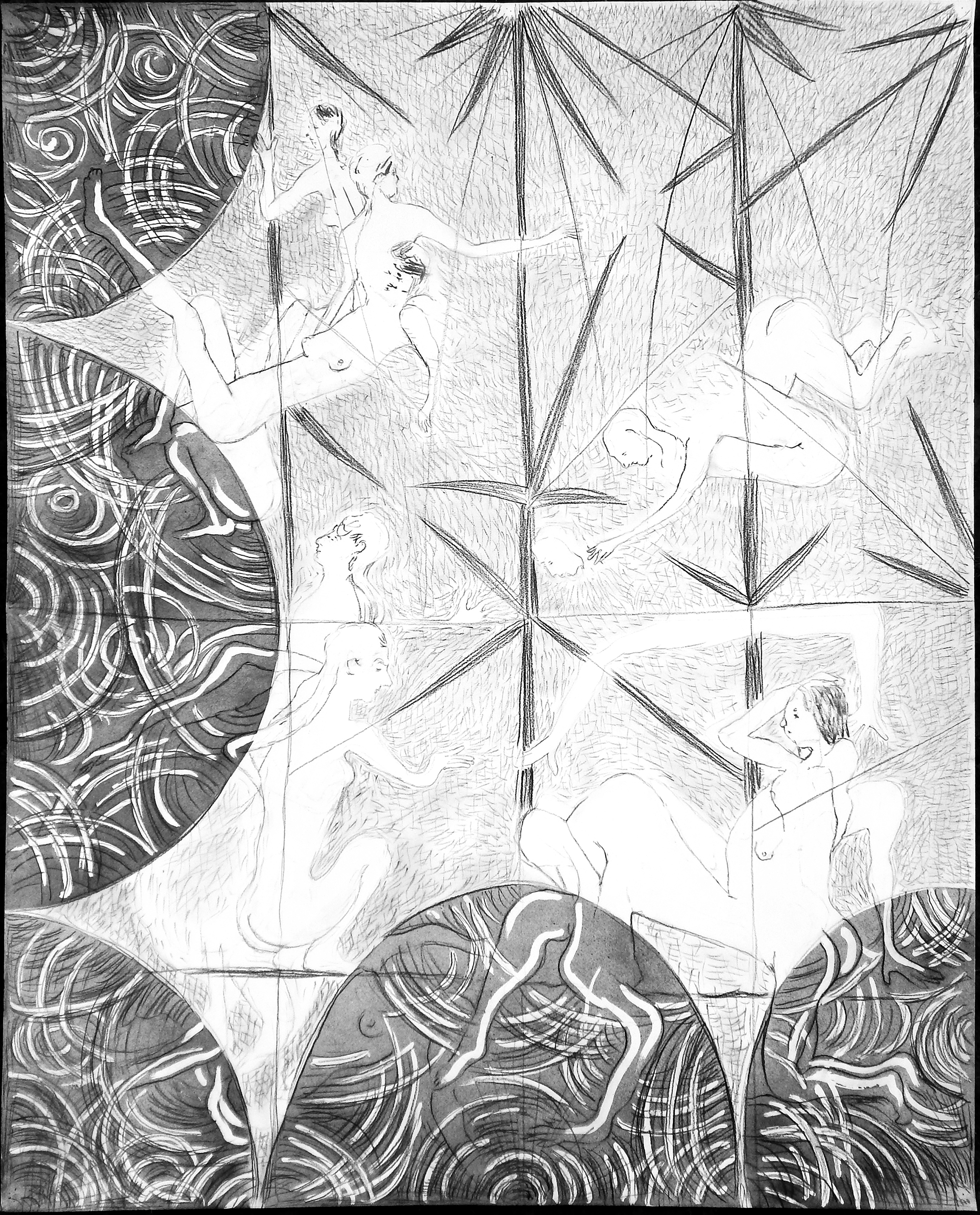 3. Die Aussenwelt. nero pencil, chalk, collage, acrylic, spraypaint, 76x108 cm