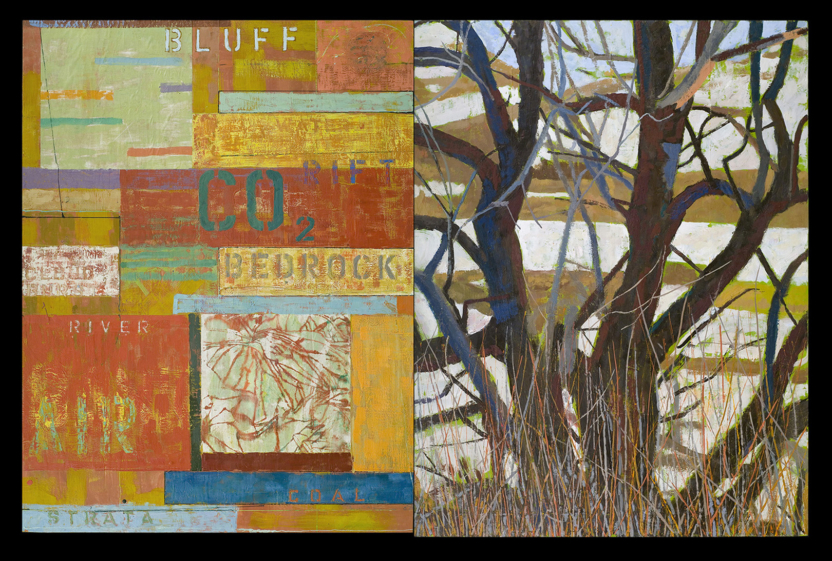 Slow Cloud. 2009. encaustic & collage on panels. 42" X 64"