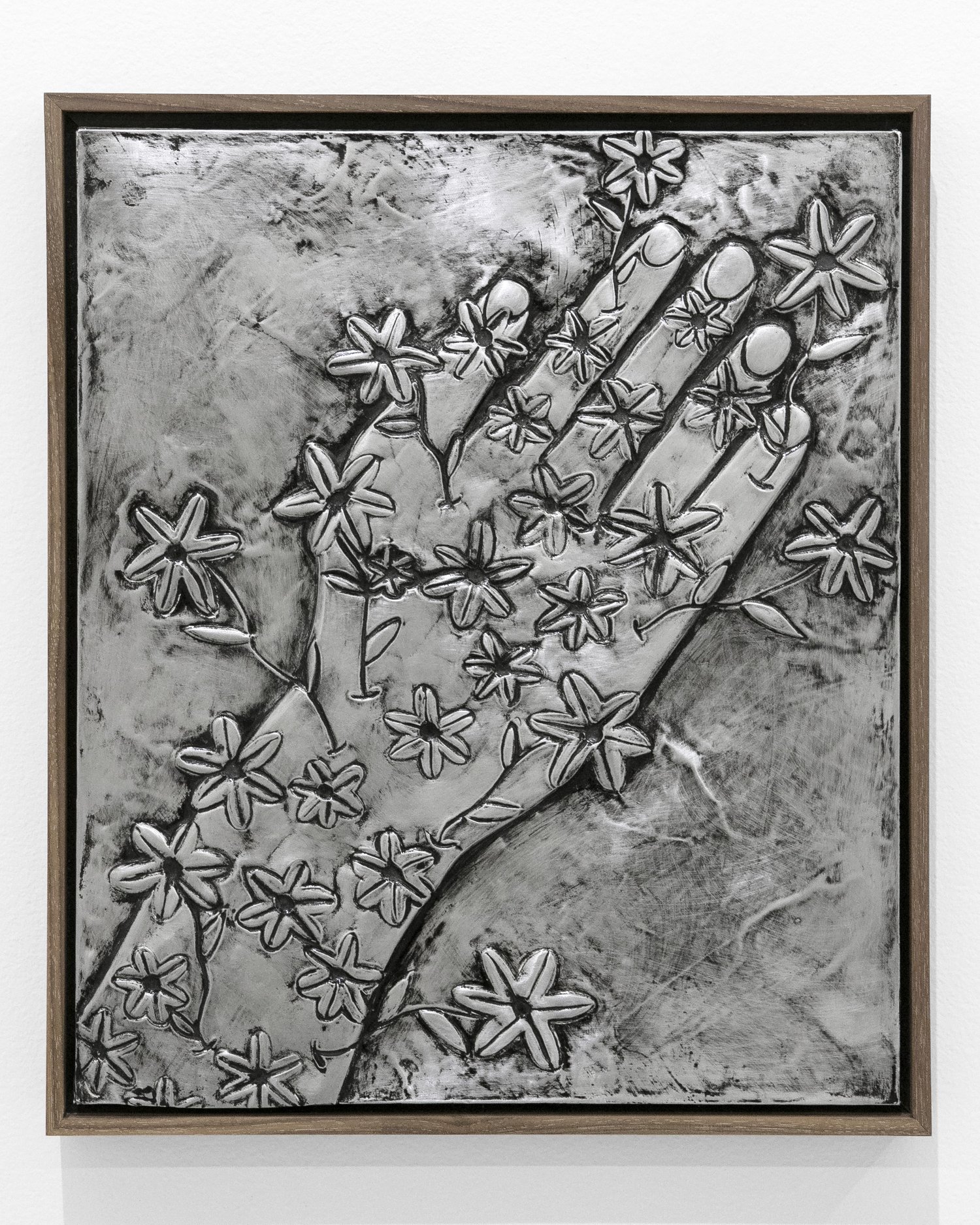 "Retoñando", aluminum, 14" x 12", 2021