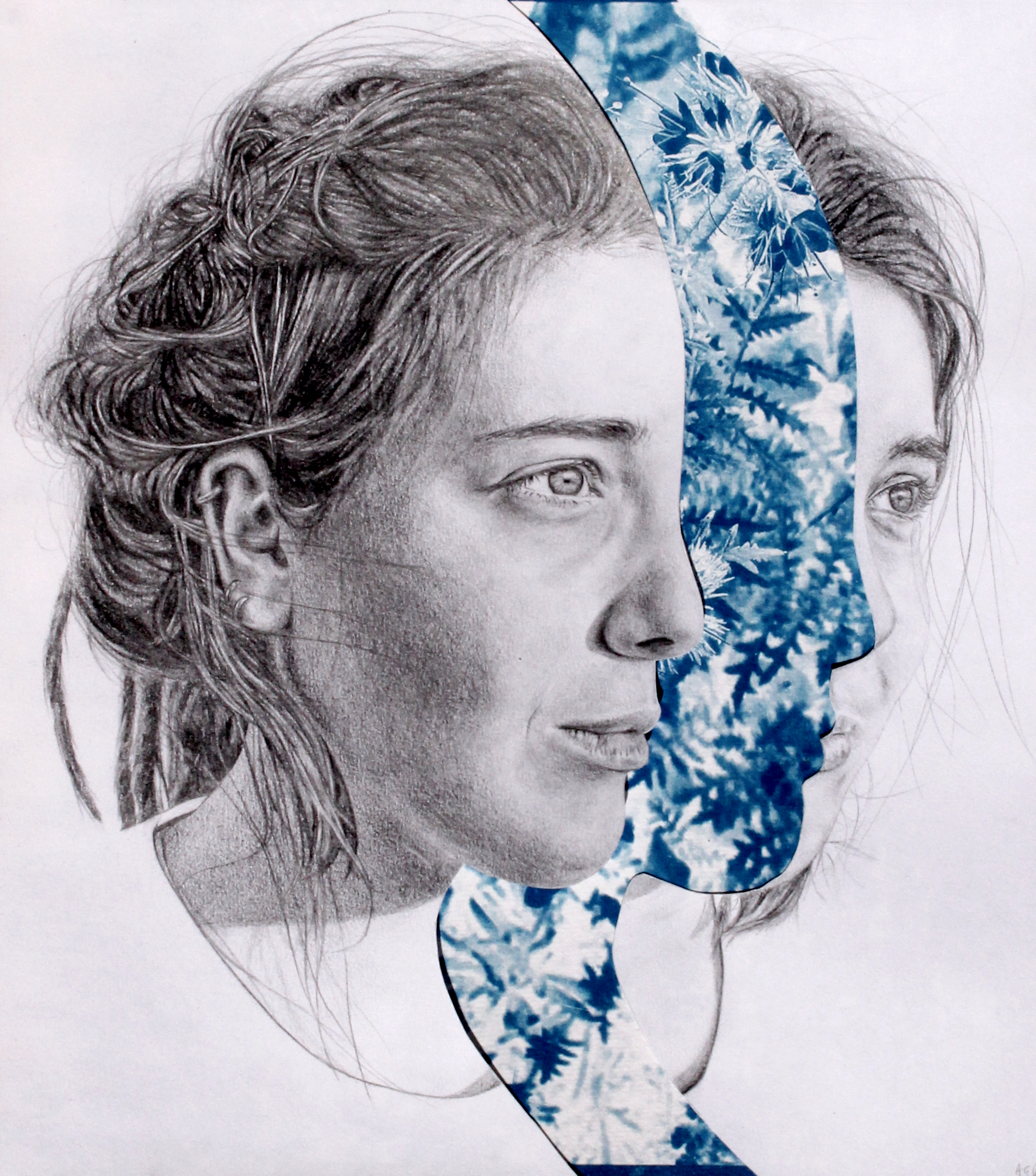 'Fractured but Holy', graphite on cyanotype print, 26 x 29.5 cm