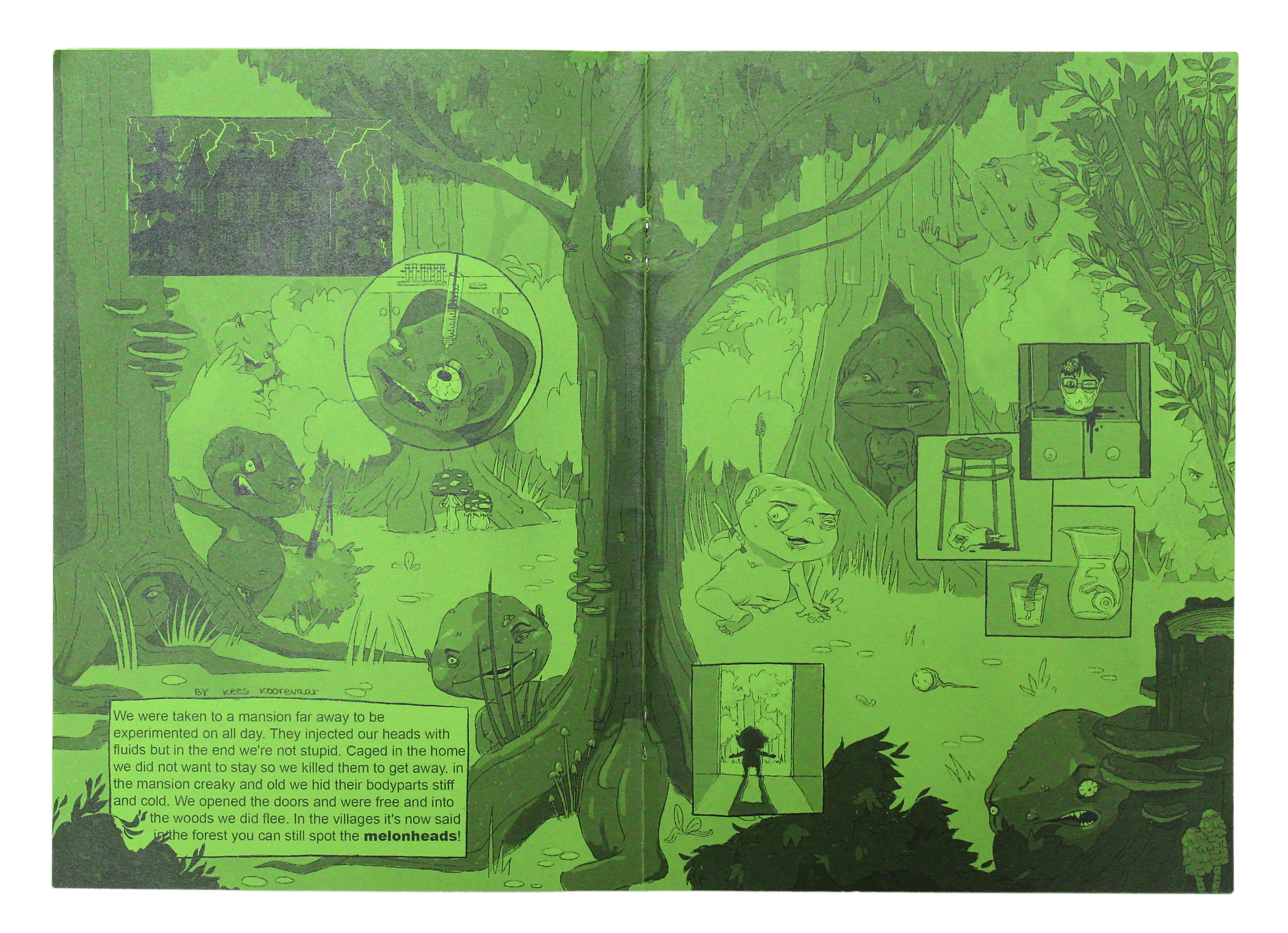 Comic spread and narrative illustration / stripverhaal layout voor Ghostly Gossip zine.