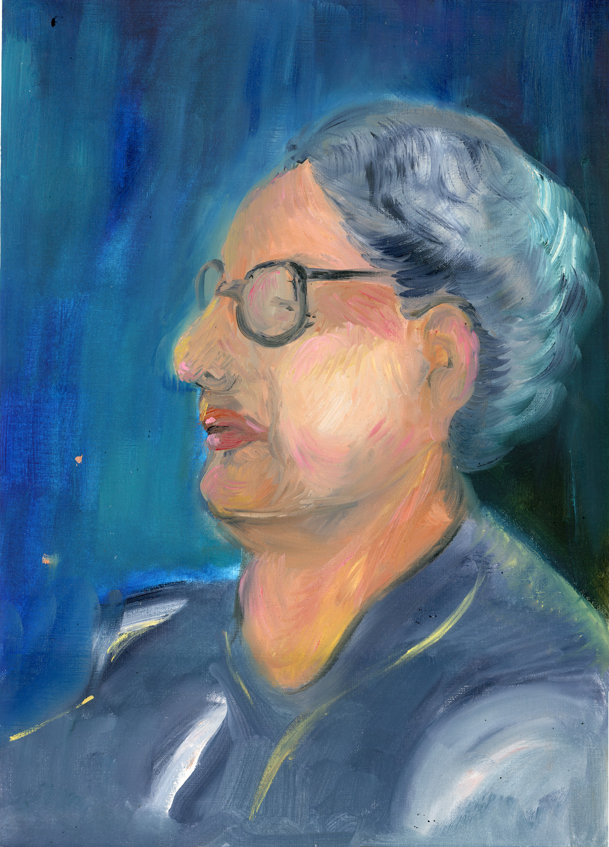 De profil,2019,huile sur papier,42x30cm