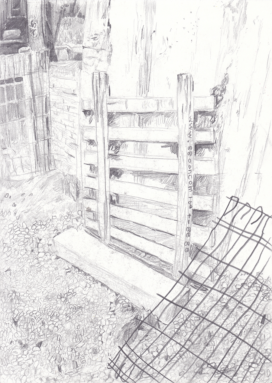 버려진 목재와 무너진 담장, 2020, pencil on paper, 27.9*21(cm)