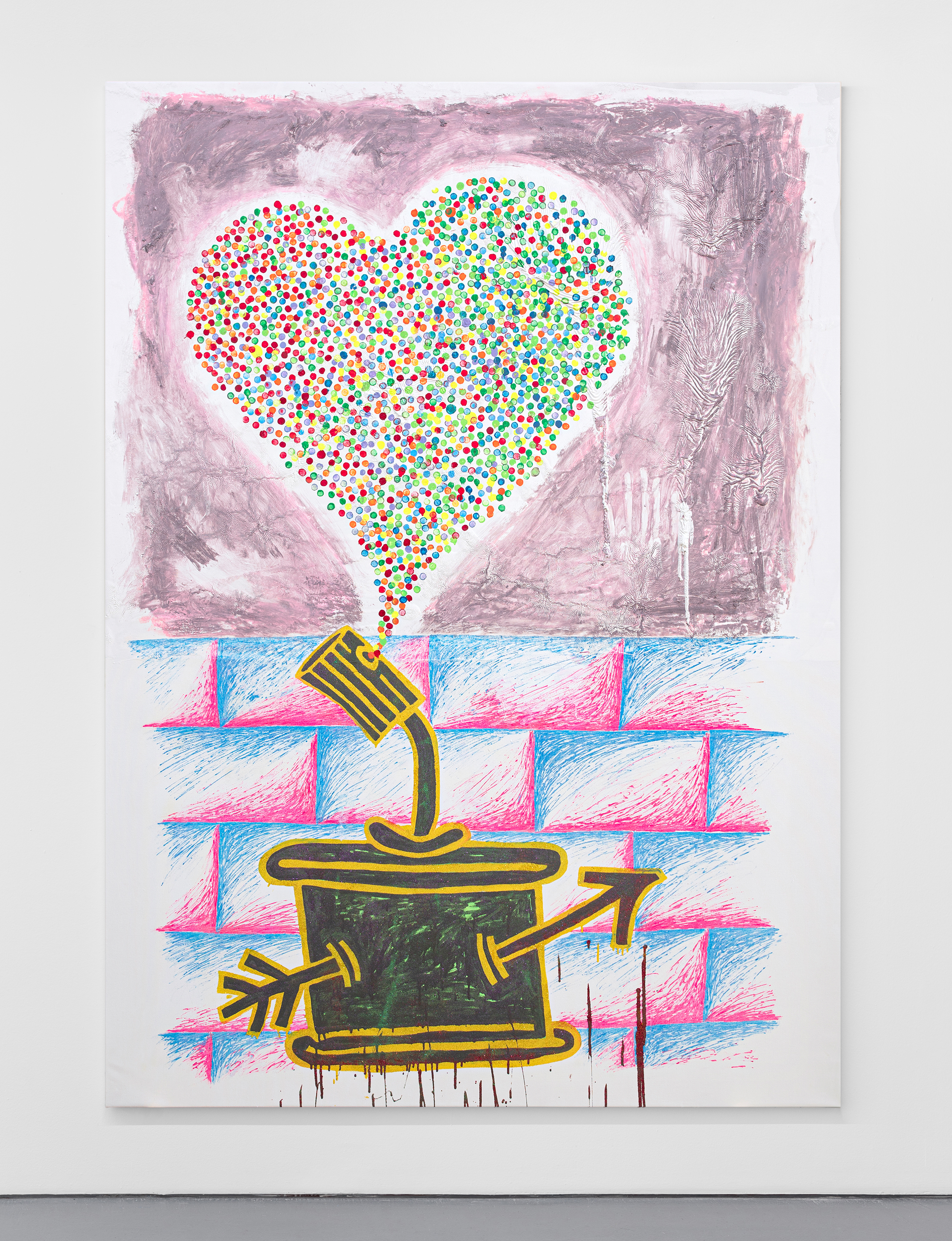 First Love 2021Enamel, oil stick, oil and glitter on canvas215 x 154 cm1/2