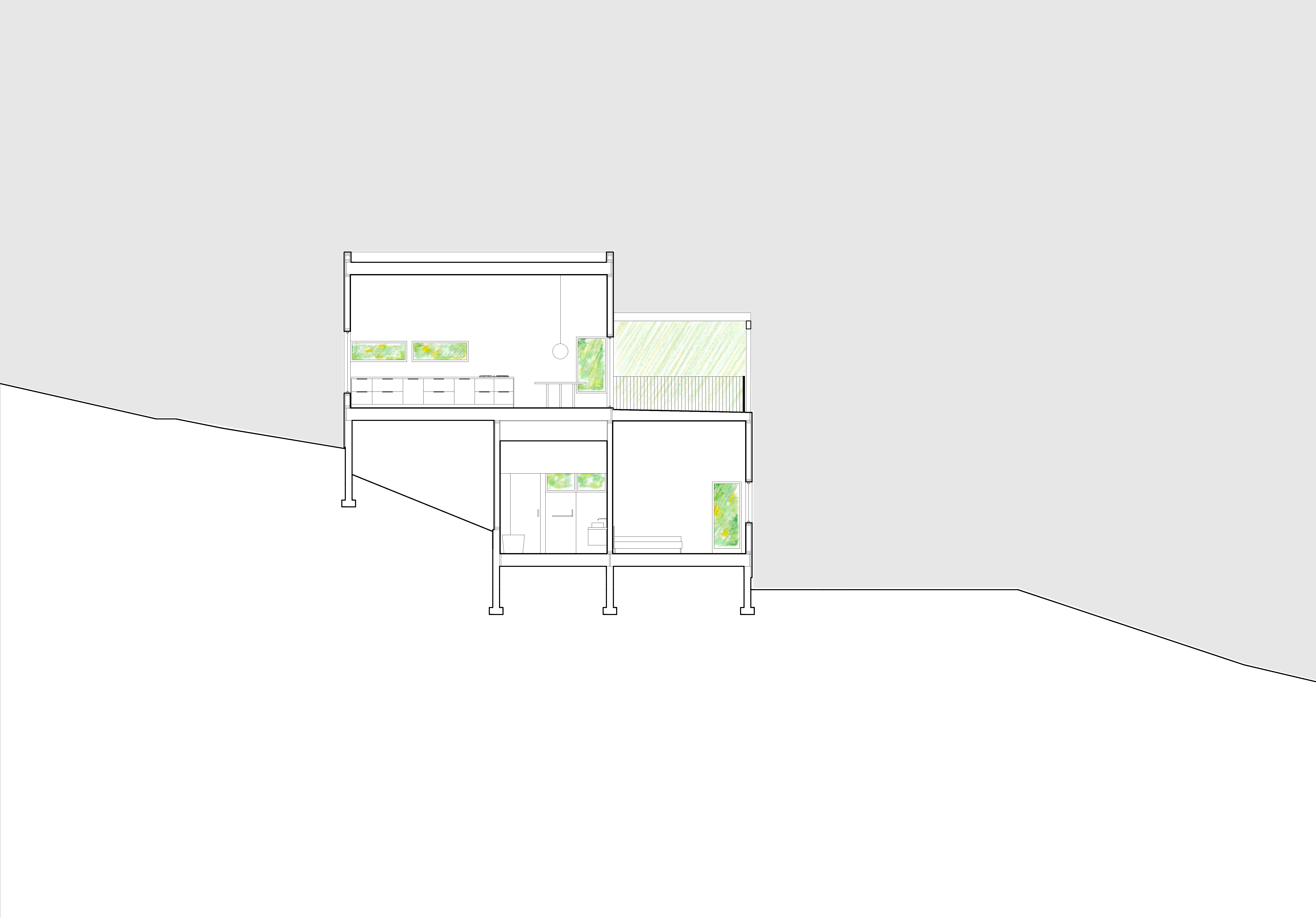 Figure 12A: Section Drawings of Huntington House by Kate Bilyk, 2022.