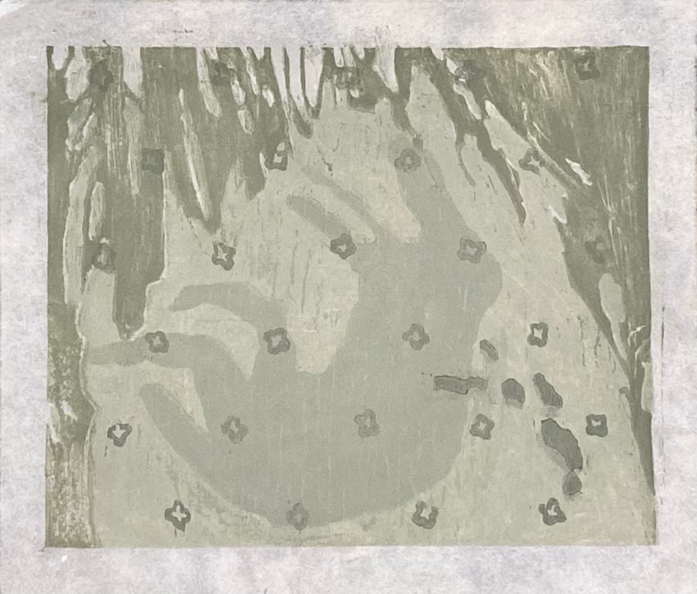 The Art of Tracking (5"x6"), mokuhanga on kozo paper