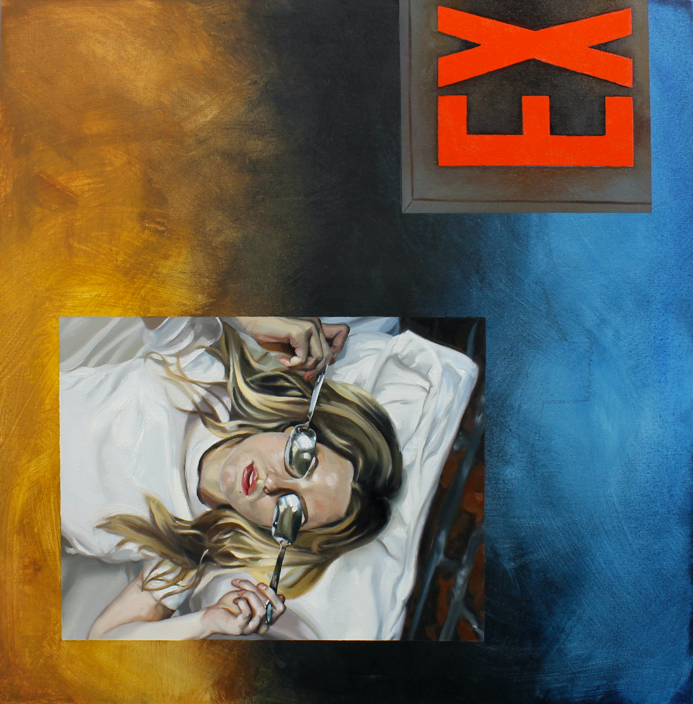 Spoon-Eyes, EX-House, oil and acrylic on canvas, 30 x 30", 2023