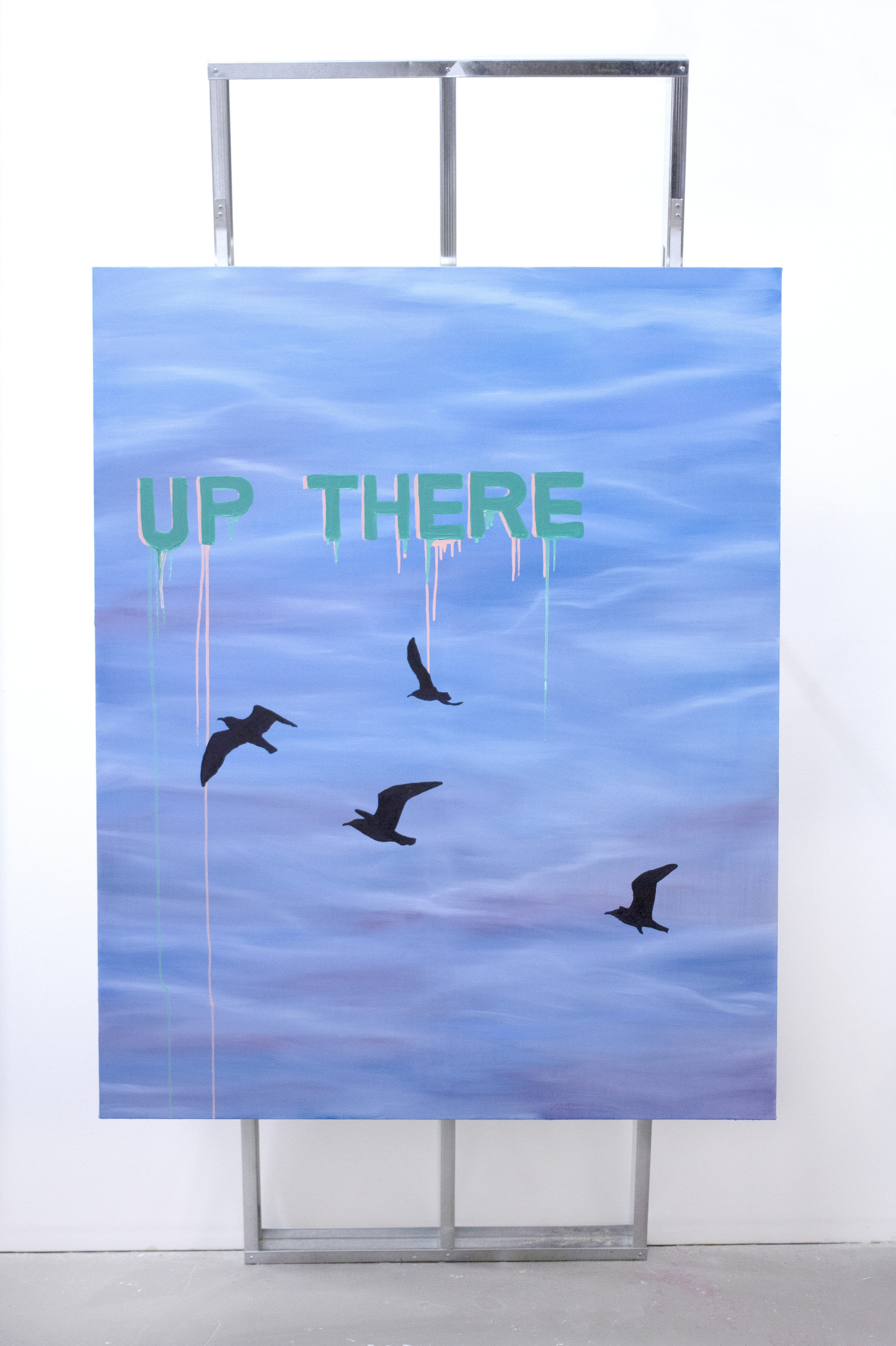 Up There, 2018, 96"x48"x36". Steel, aluminum, oil on canvas