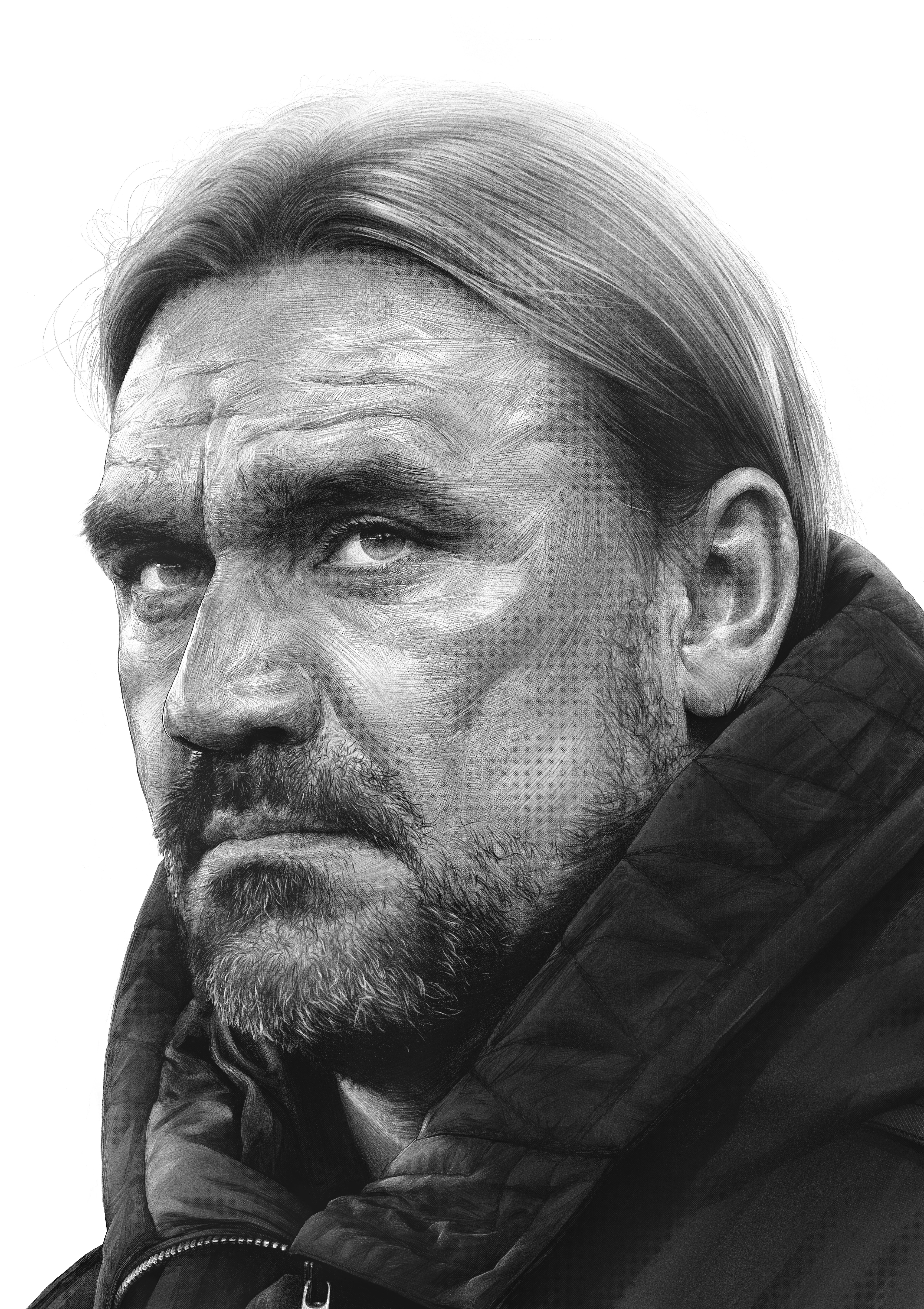 A digital portrait of Daniel Farke by the artist John Tregoning. An illustration of Daniel . Drawn in Procreate.