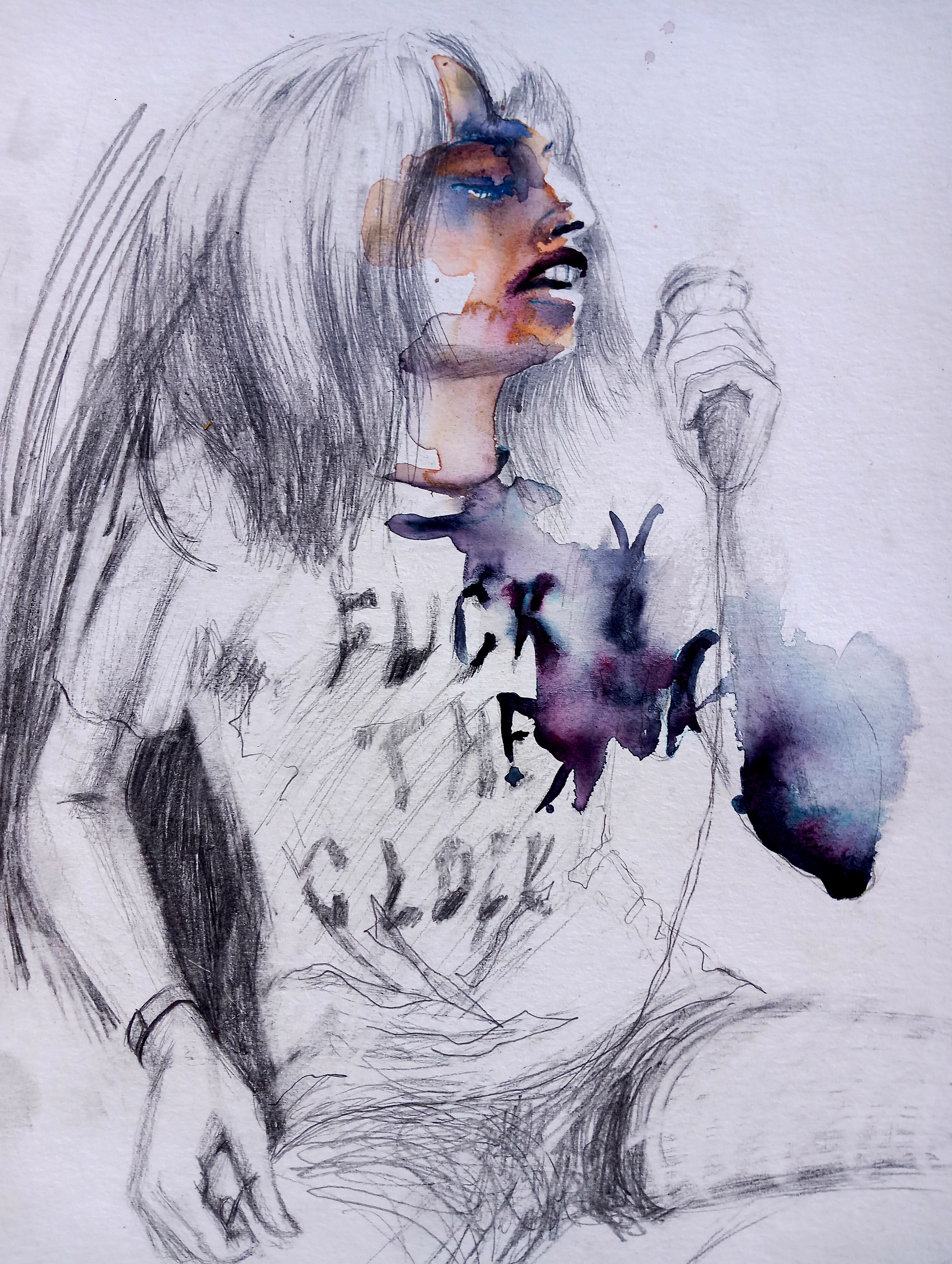 Patti/Fuck the clock, série merch 2025, 30x40 cm, techniques mixtes