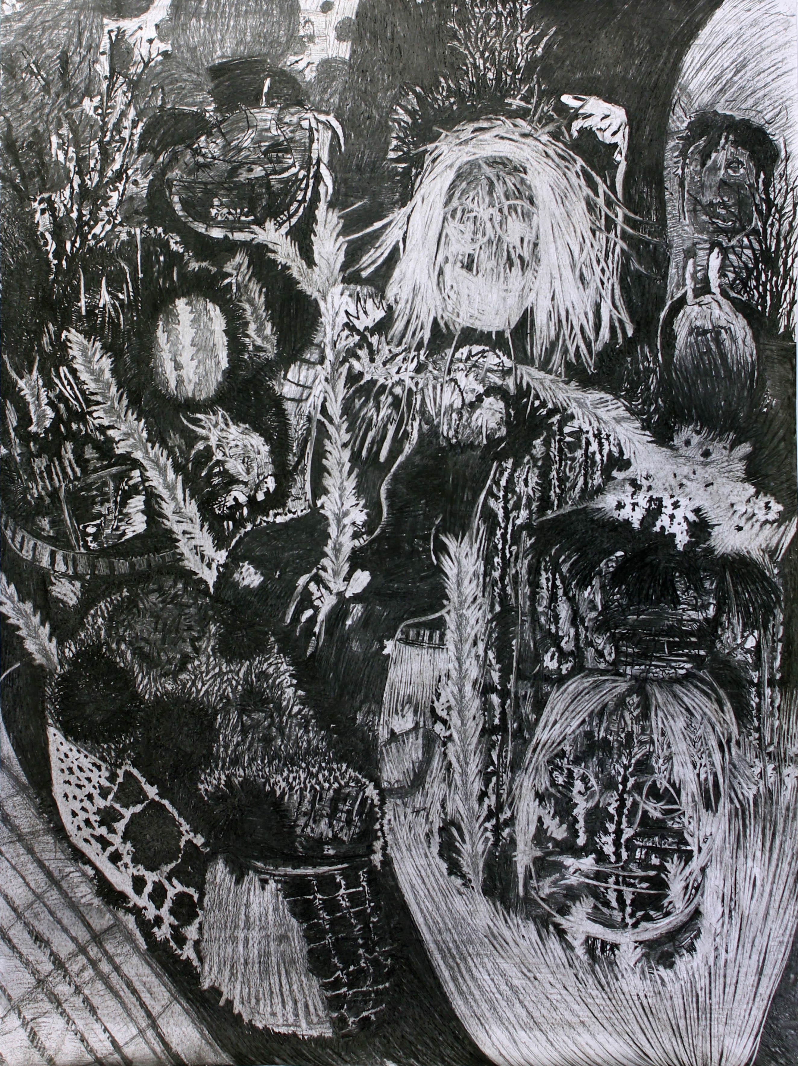 "Untitled", 2017. Charcoal on paper, 210 x 150 cm