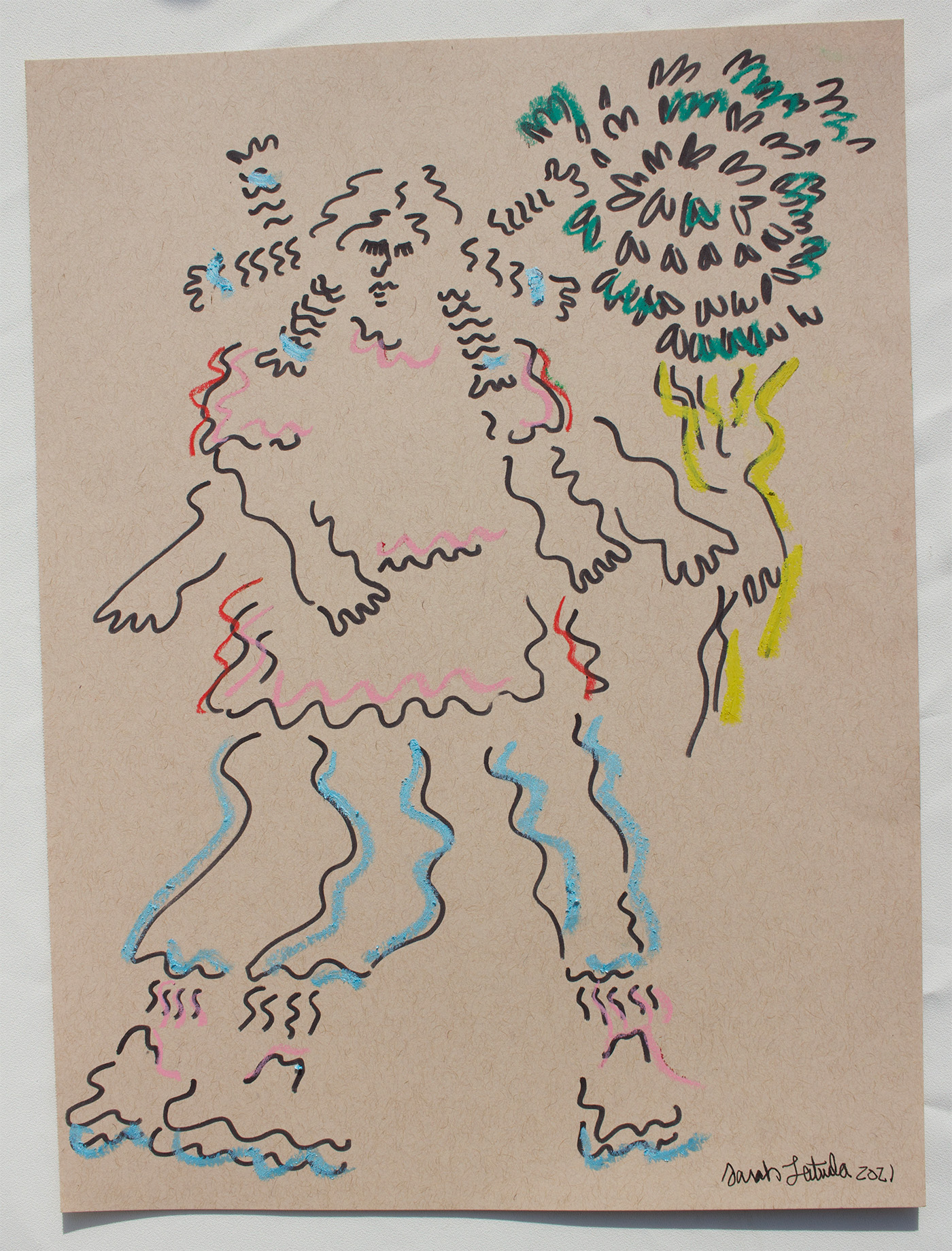 Dancing Portrait #3, 2021, marker, ink, pastel on paper