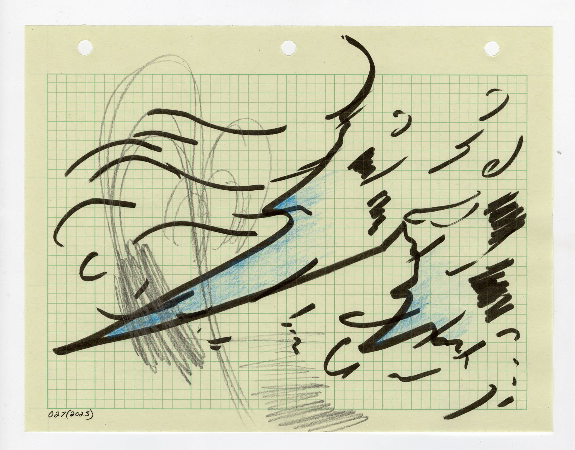 027. 2025. Graphite, colored pencil, and marker on graph paper. 11" by 8.5"