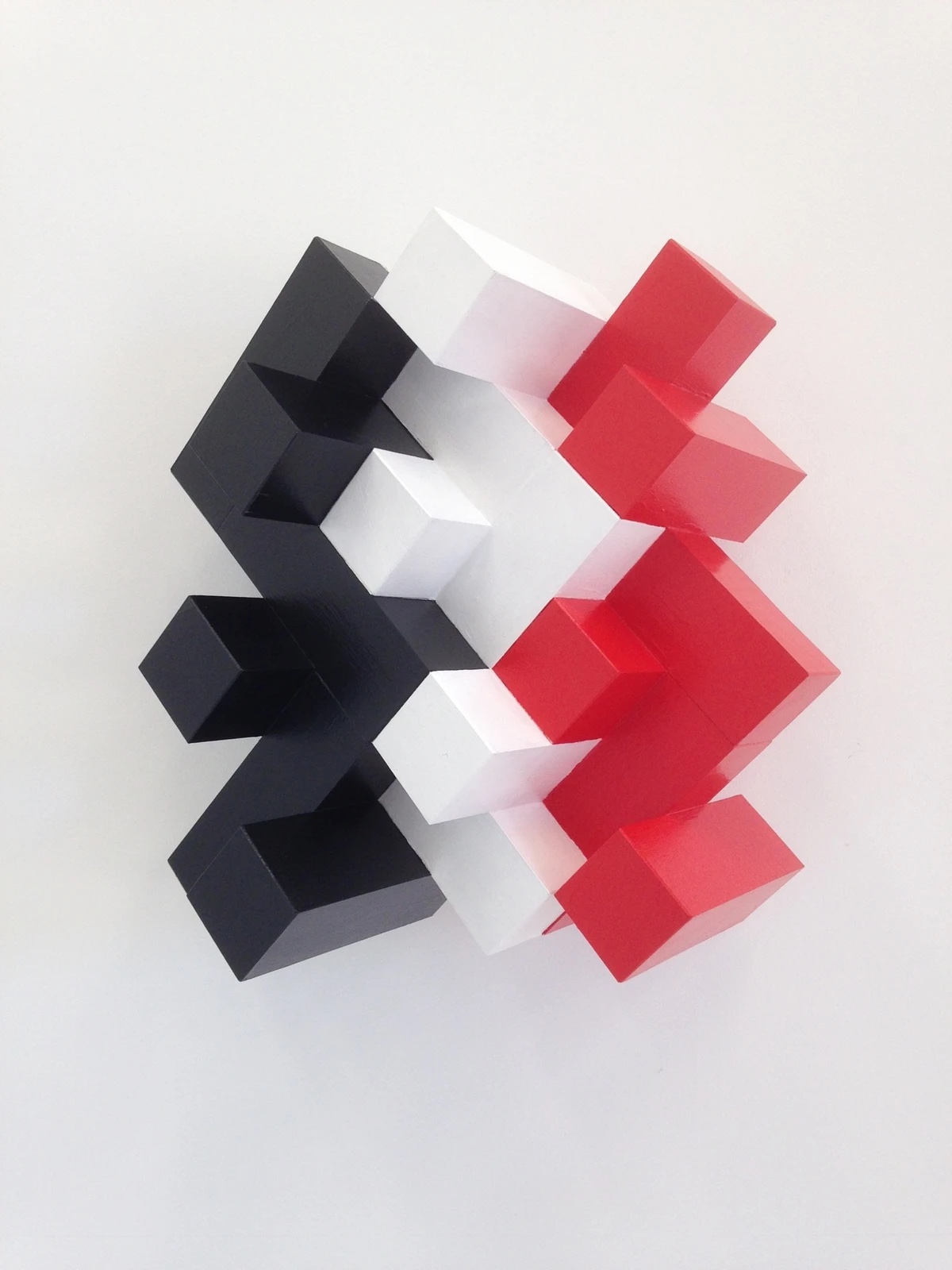 Nigel Lendon, 2016: 2 Model: Cluster (#6), 9 modules, acrylic on pinus radiate, wall mounted.
