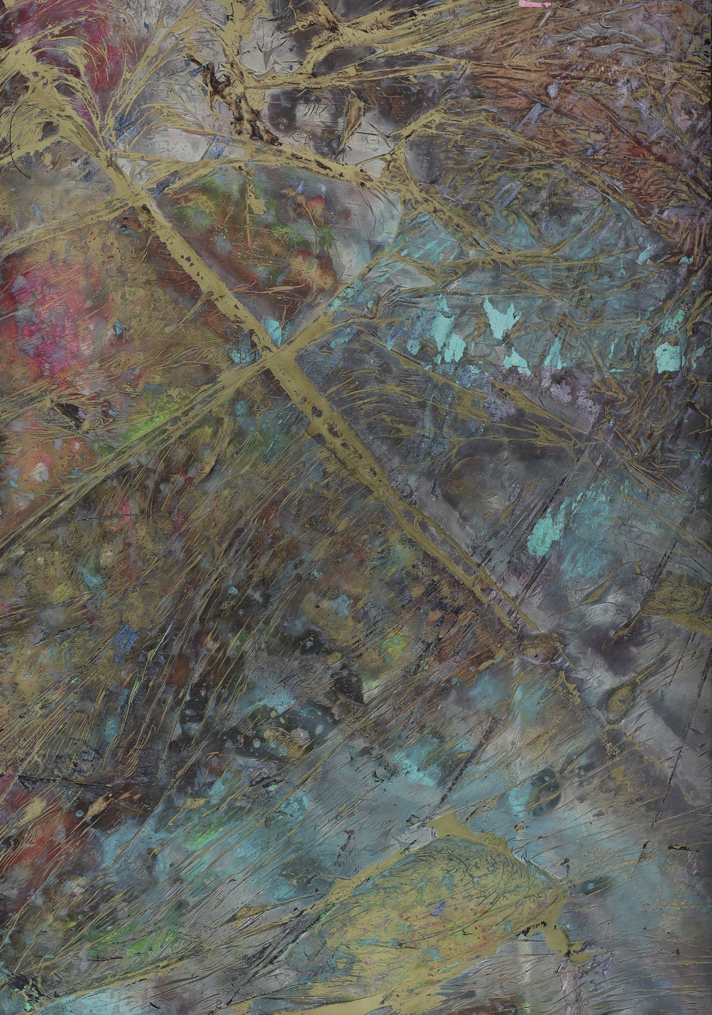 Daniele Innamorato, Untitled, 2023, acrilico su carta dorata metallizata, cm 42x29,5