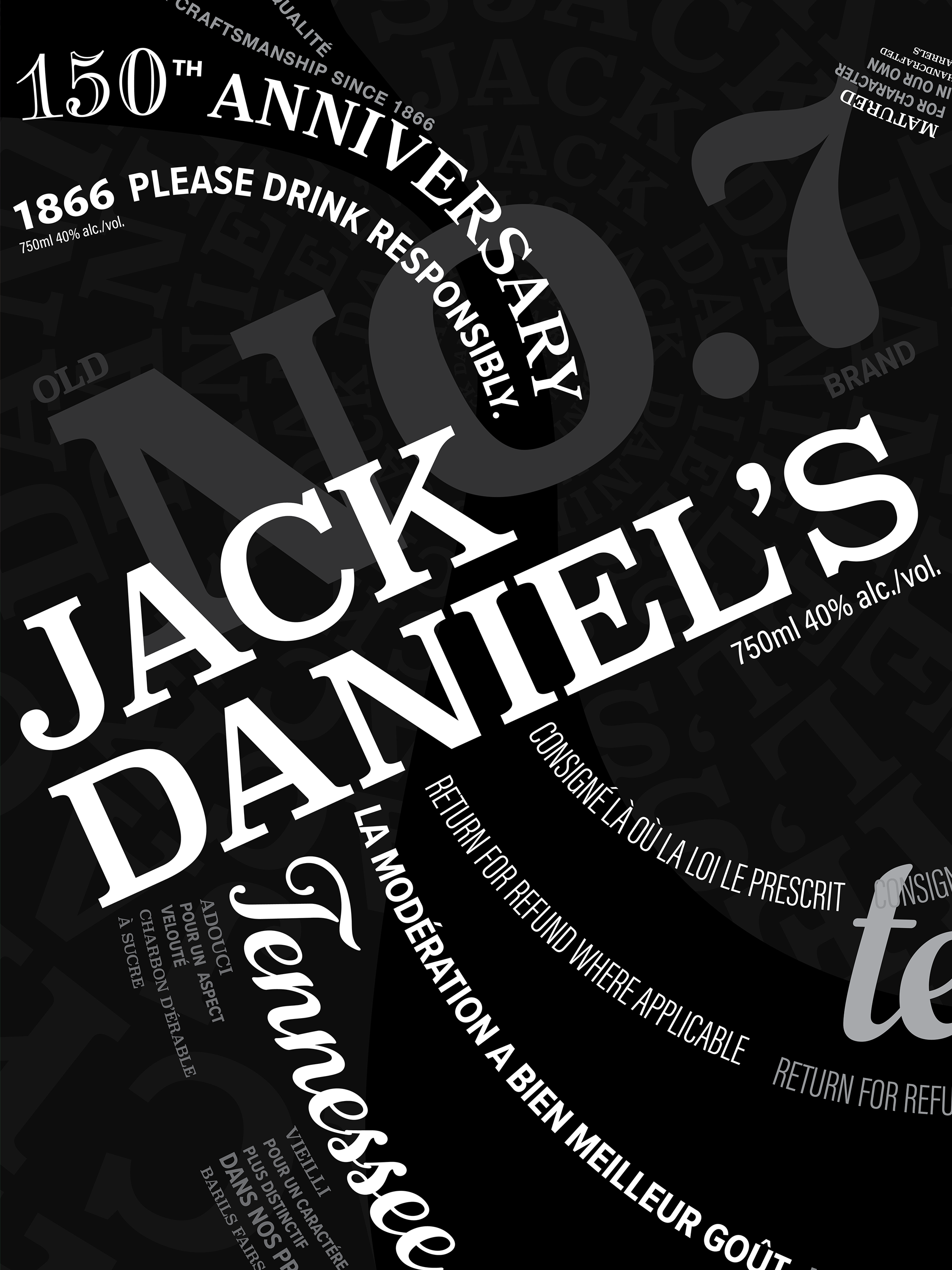 Jack Daniel's Typographic Poster Zoomed-In