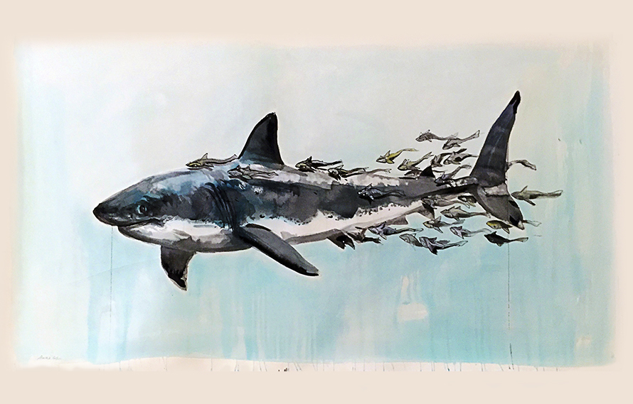 The Shark, 2015. Watercolor on paper, 49 x 88 inches