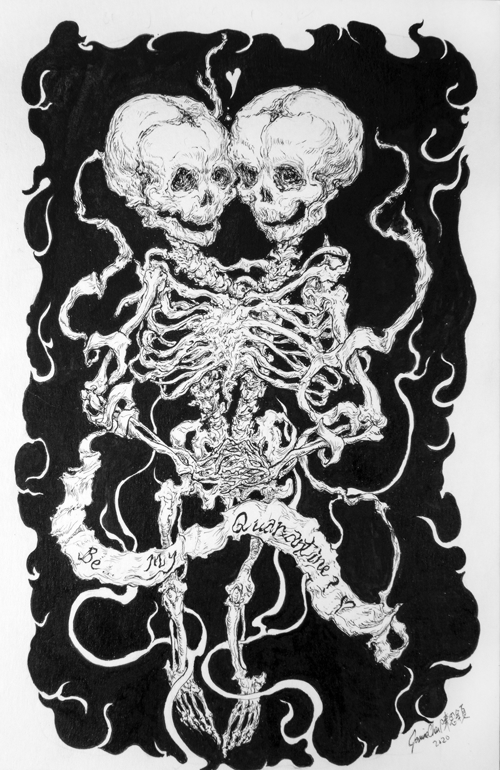 “be my quarantine ?”, 14 x 21 cm , ink on paper, 2020