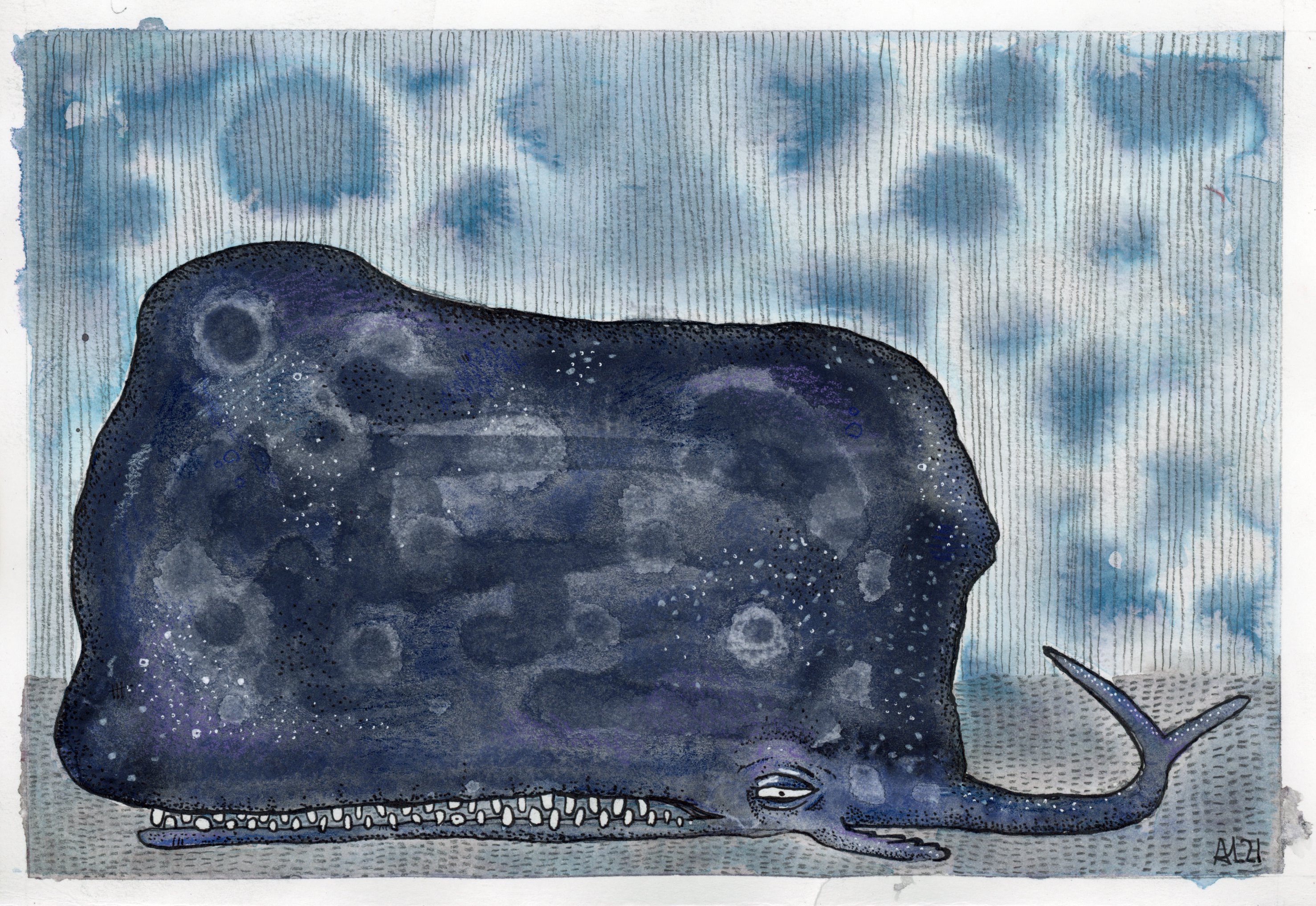 whale! 2022 water color & mixed media