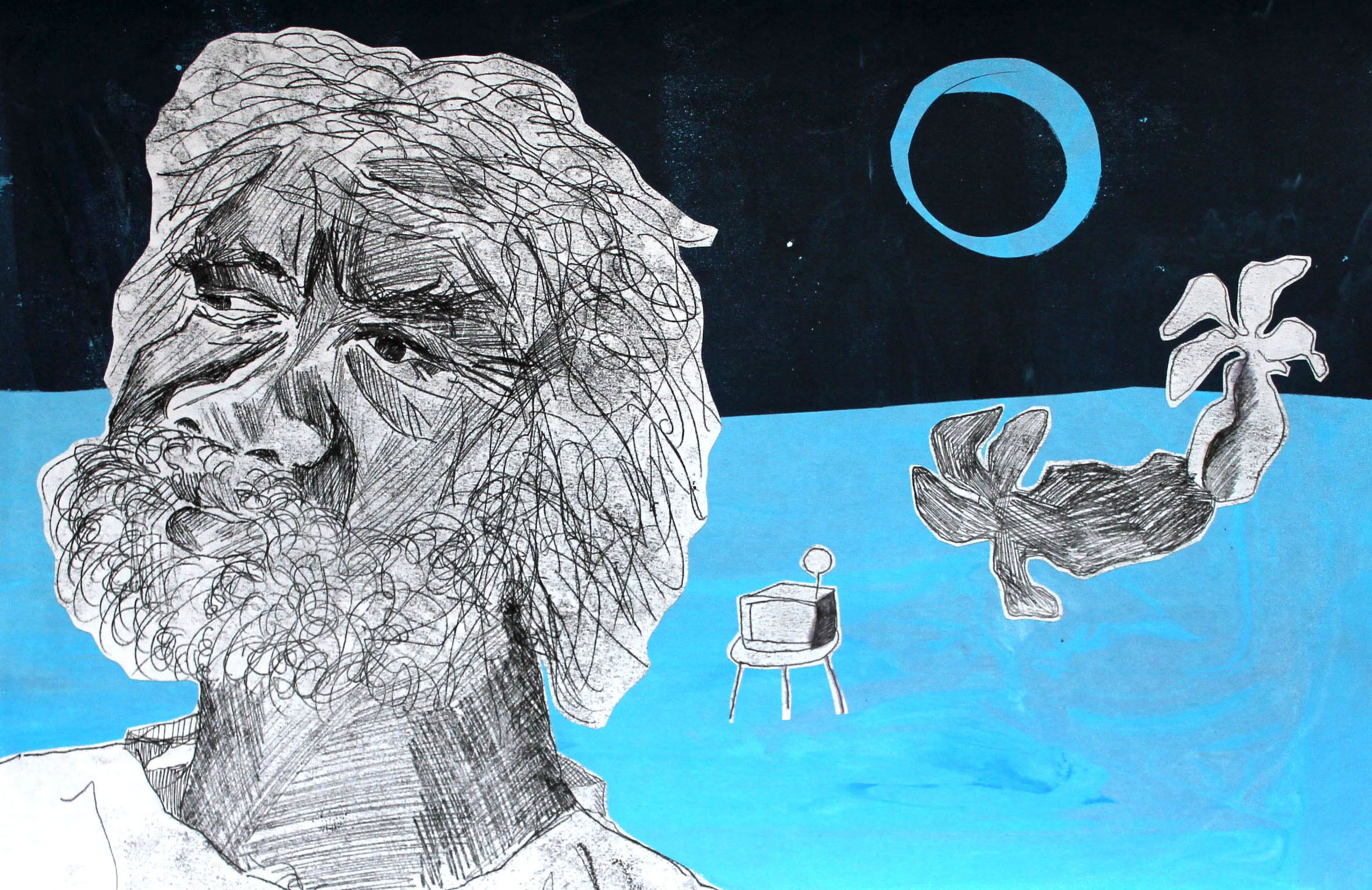 Waiting for a midnight joke2016Monoprint and screenprint