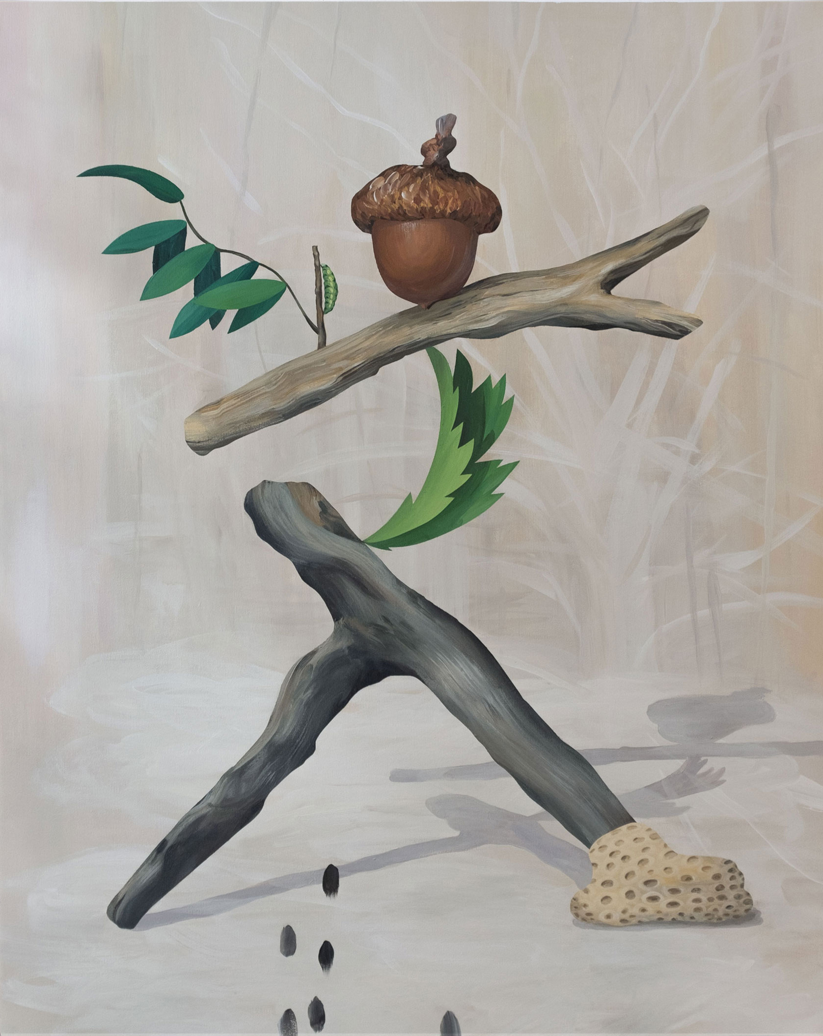 "Acorn or Don't let the wind",  2022,  acrylic on canvas, 93 x 73 cm