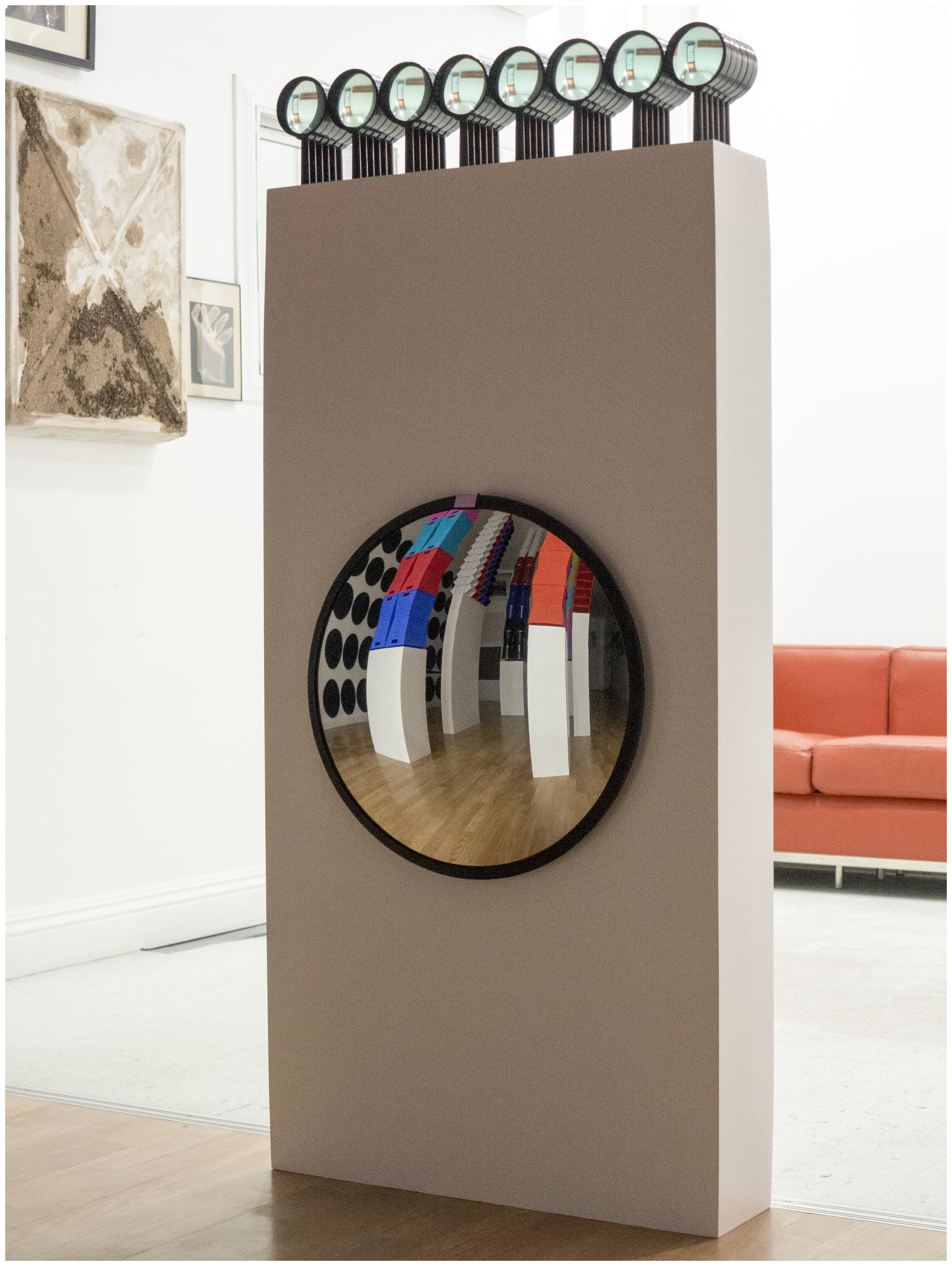 Magnifier, 2018One case of magnifiers, two convex acrylic safety mirrors, glossy paint, wood24.625 x 9.438 x 55.219 in.62.55 x 23.97 x 140.26 cm