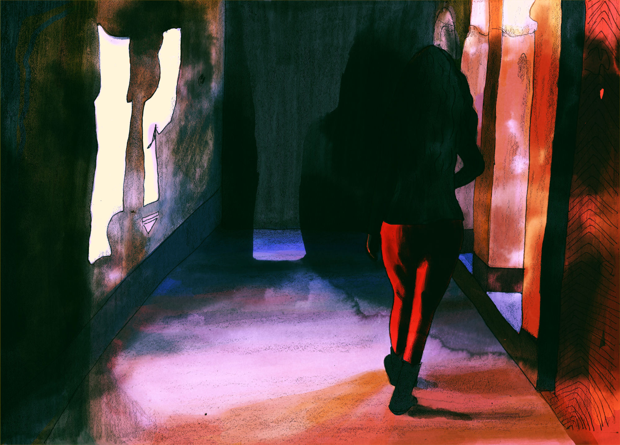 Light way, 2023, Pencil, ink on paper and digital coloring, 40x60cm, Limited edition giclée prints on Hahnemühle German Etching paper (Edition 2 of 25)