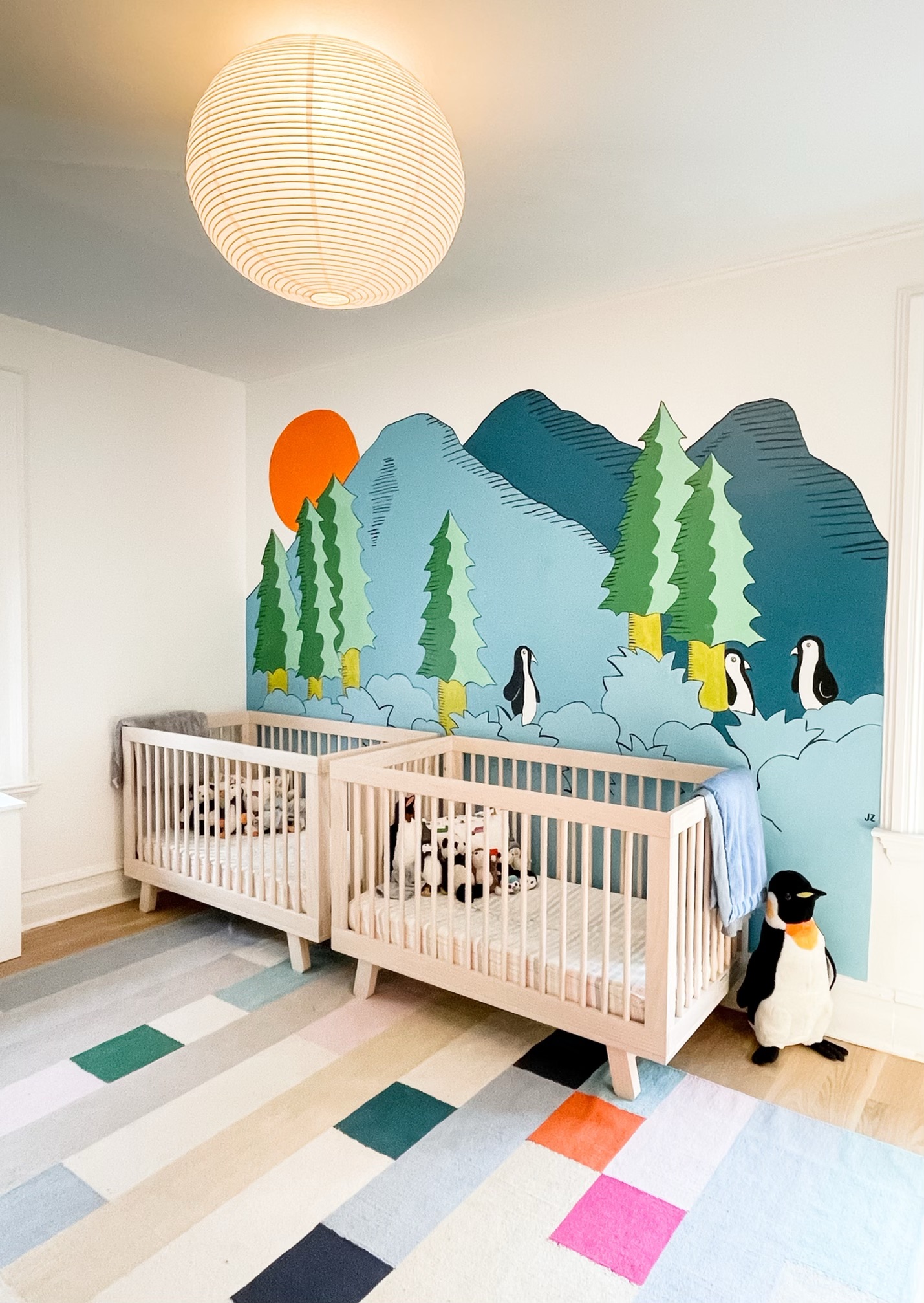 "Penguin Forest for Henry & Sam", Commissioned Mural, Acrylic, 2021.