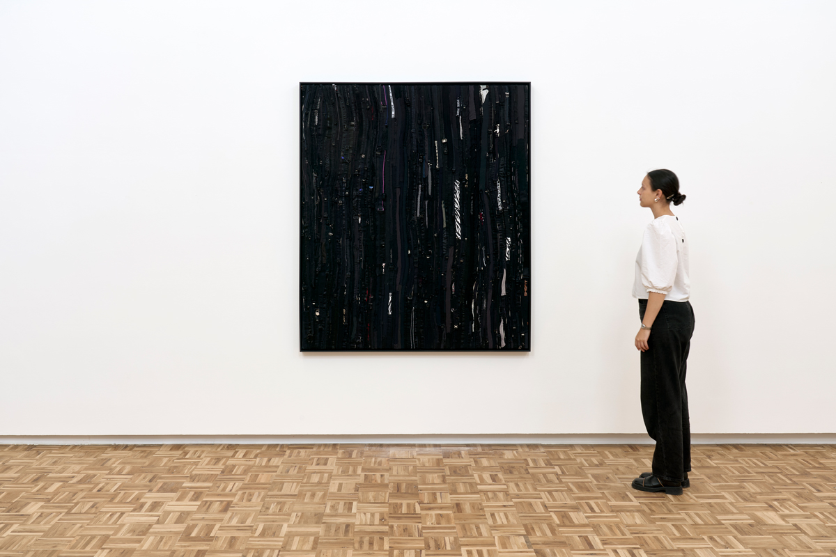 Kresiah Mukwazhi, Nzira dzemusango (2024) | Bra straps on canvas, 168.2 x 144 x 6.5 cm (framed)
