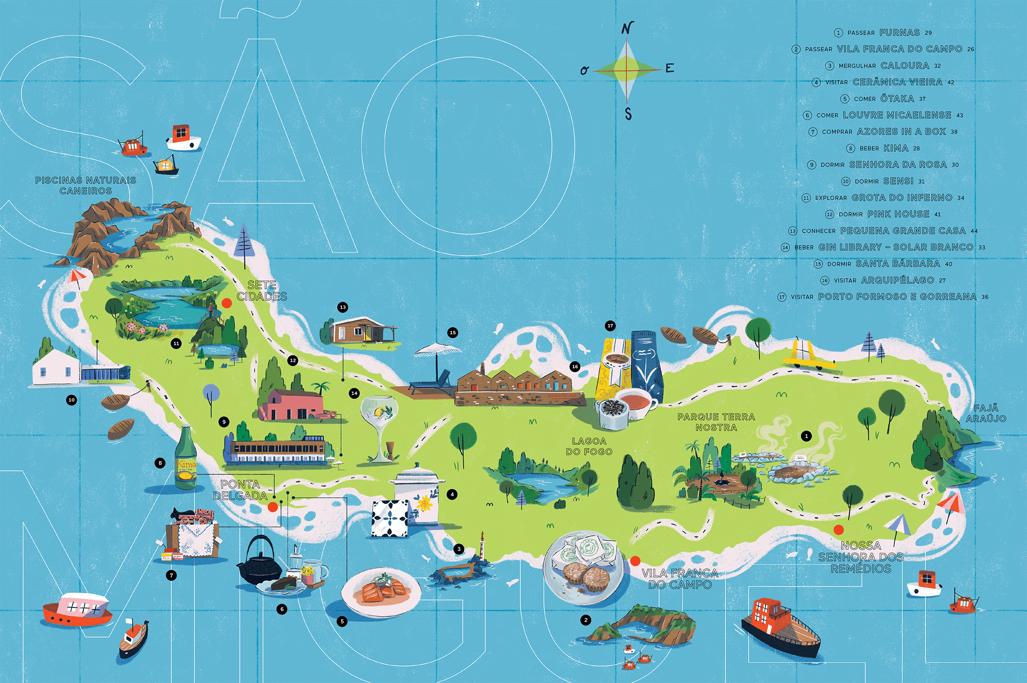 Map of Sao Miguel, an Azores island.