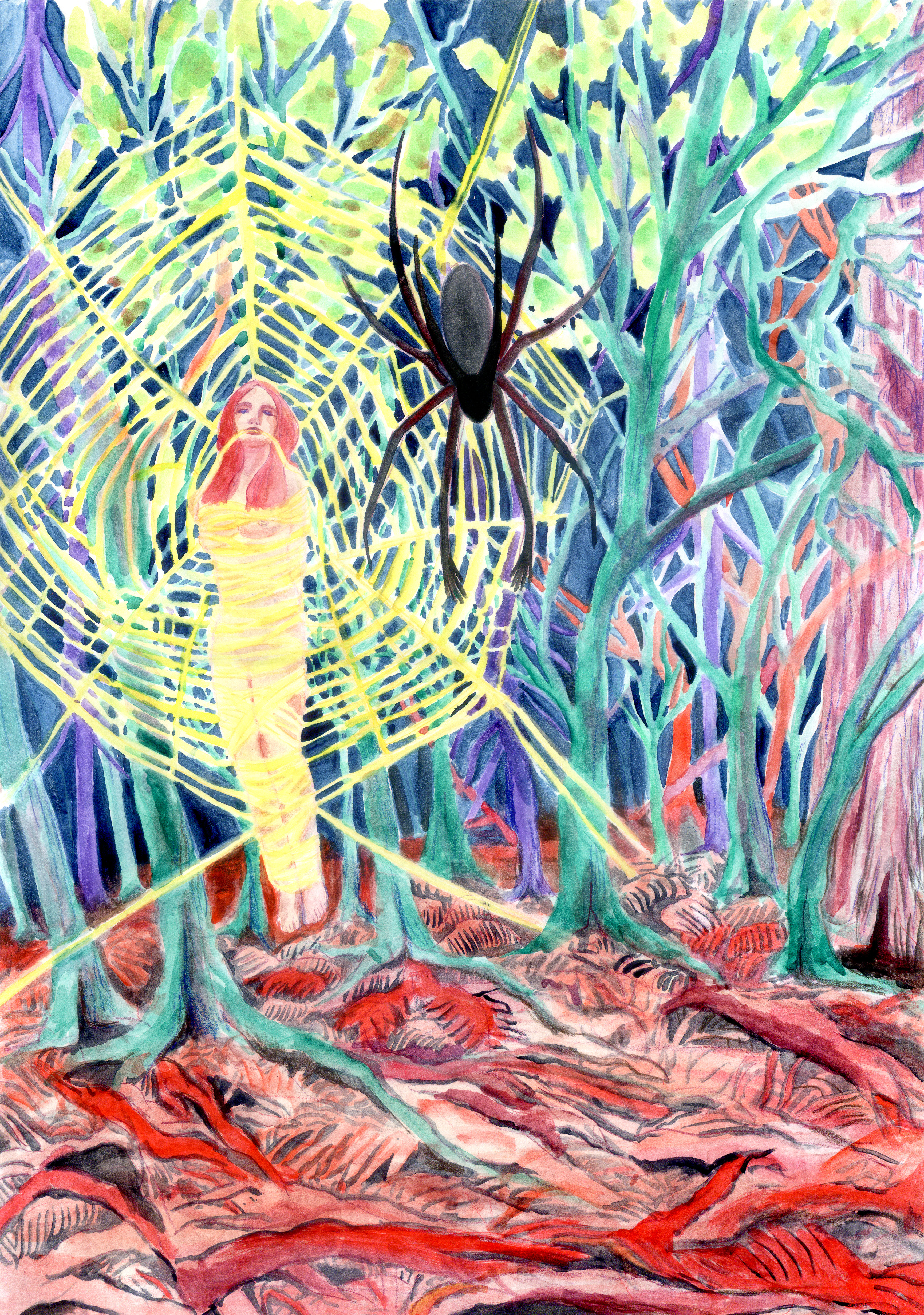 Embrace, série. 42 x 29,7 cm. Encres, aquarelle et crayons de couleurs sur papier. 2023