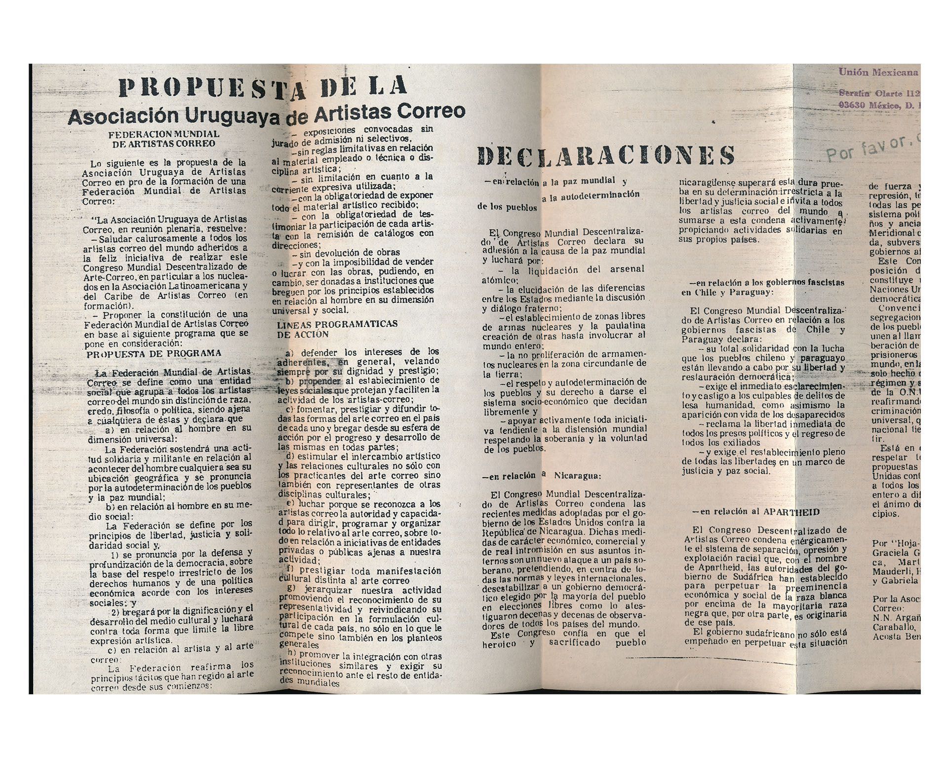 Propuesta de la AUAC, UMAC, Circular, México, 1986