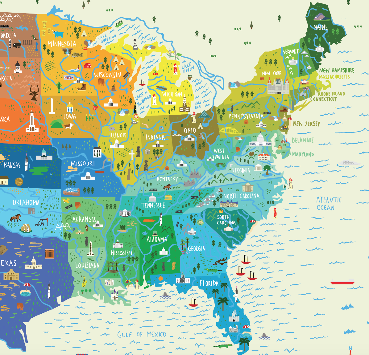 Illustrated Map of The United States of America