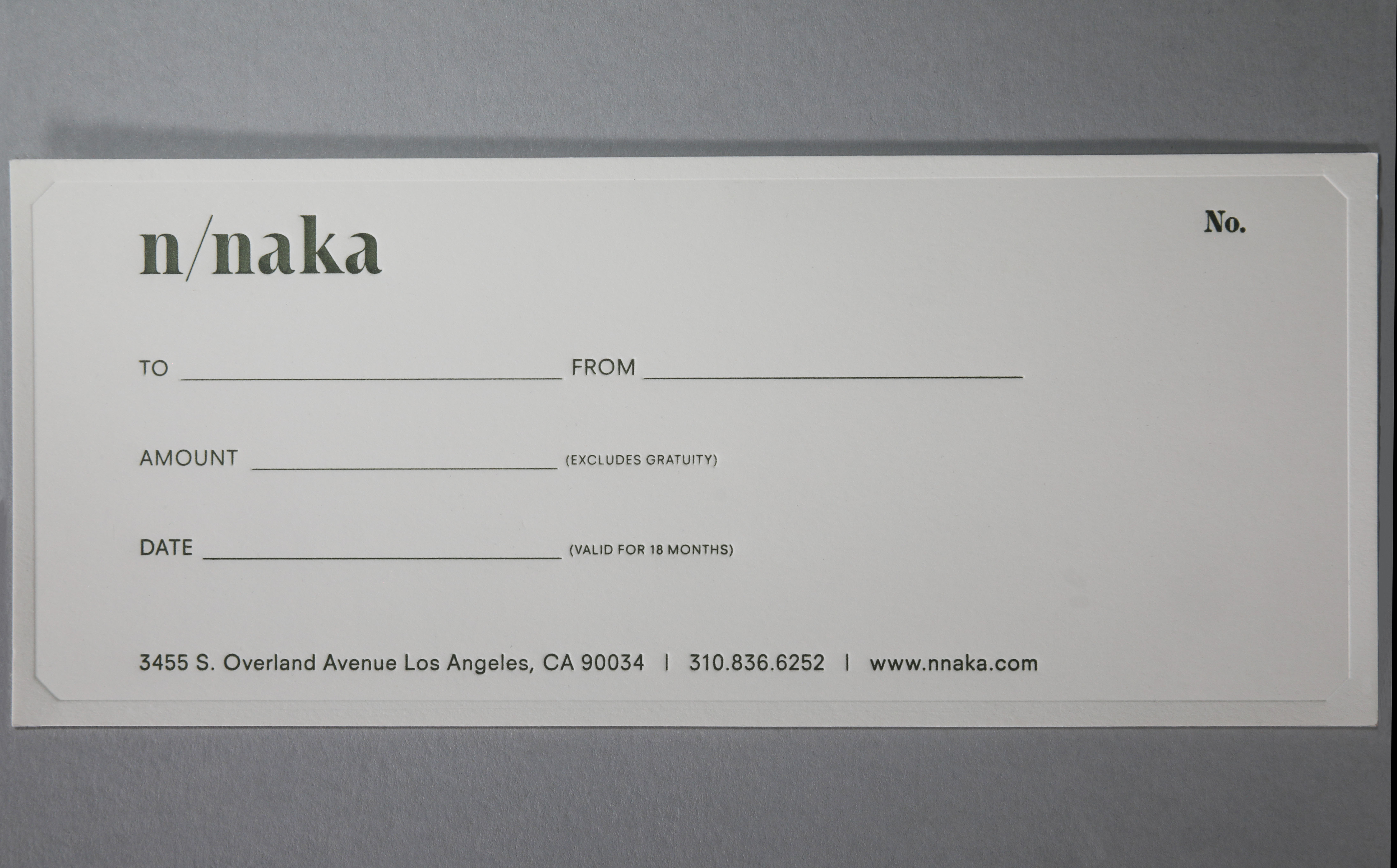LETTERPRESS & BLIND DEBOSSN/Naka restaurant gift certificate