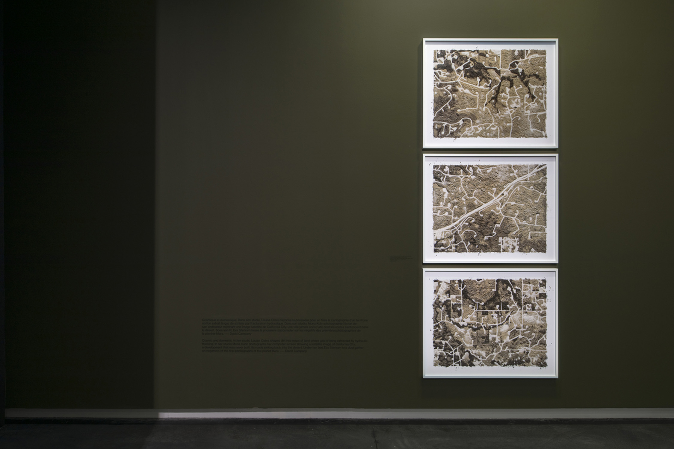 Note On Hydraulic Fracturing, 2016, [94cm x 76cm], Le Bal, Paris  C-type print of satellite image of fracked USA landscape recreated using soil and sand  collected from exploratory wells around the UK  