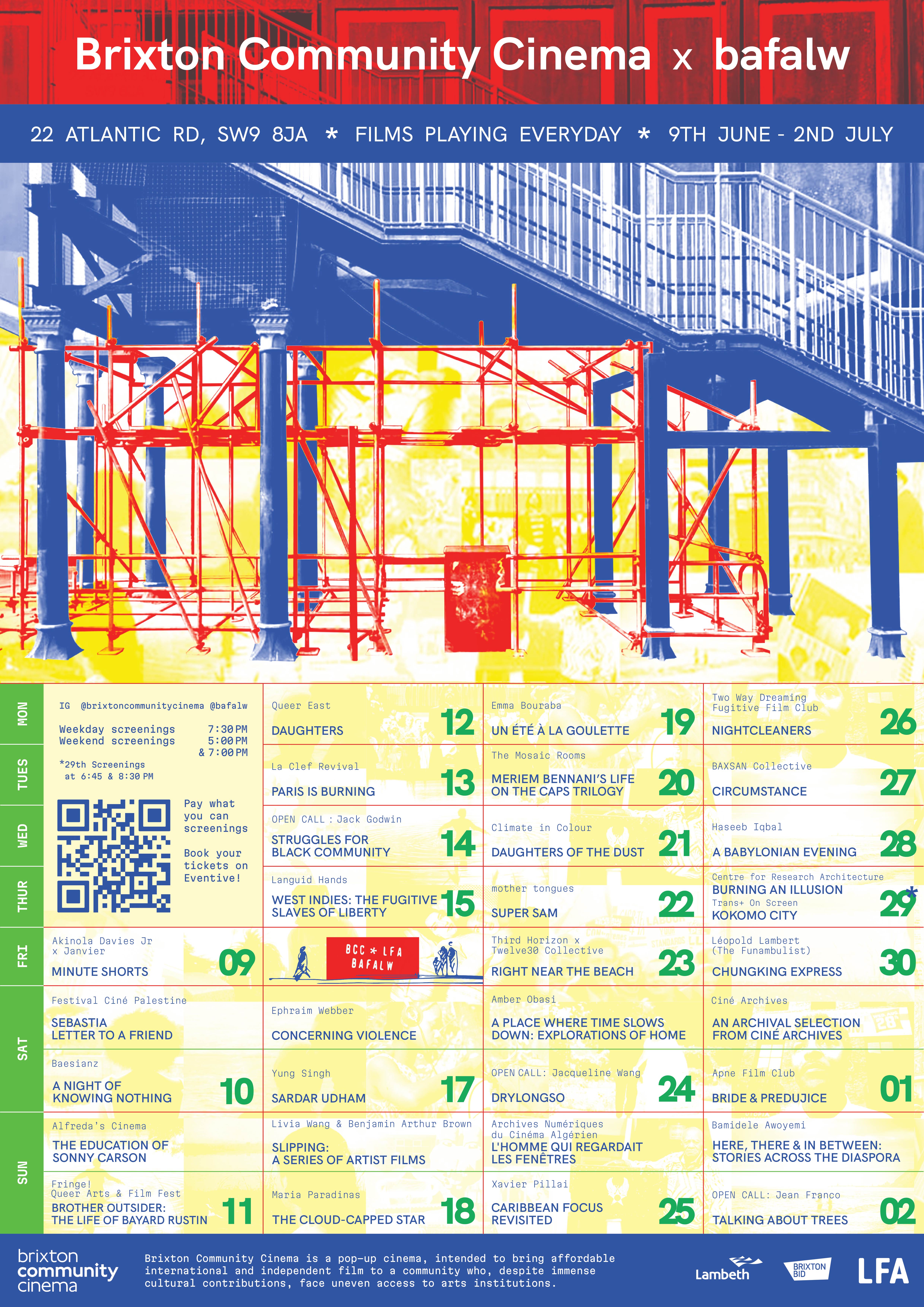 BCC X bafalw Summer 2023 programme poster, designed by Em—Dash